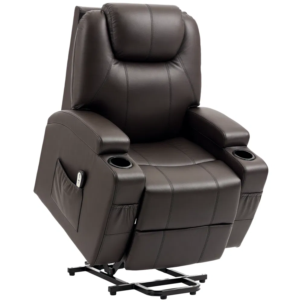 Power Lift Recliner Chair for Elderly, PU Leather Lift Chair with Footrest, Remote Control, Side Pockets and Cup Holders, Reclining Sofa for Living Room, Brown photo 7