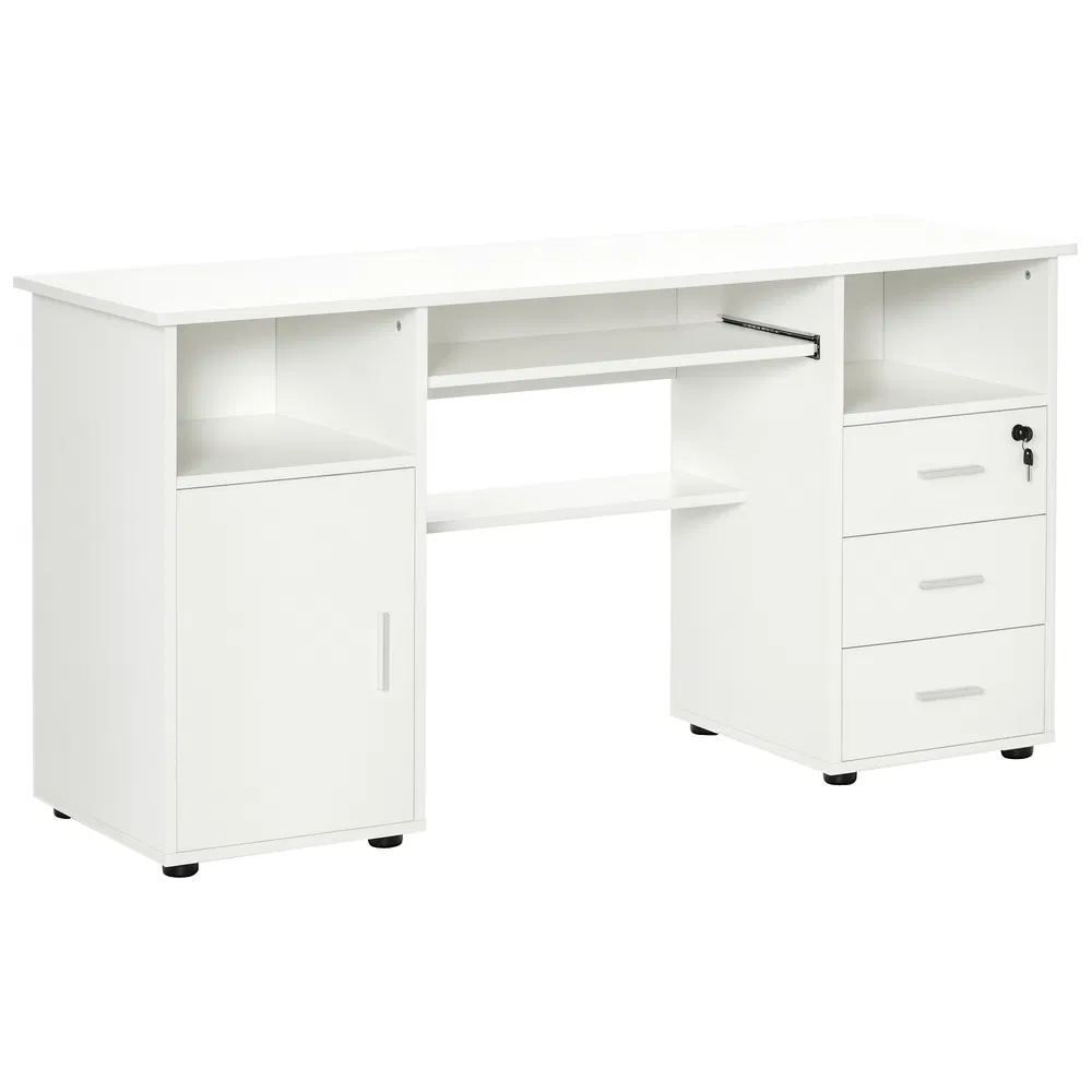 Computer Desk with Keyboard Tray and Drawers, Writing Desk, Home Office Workstation, White photo 7