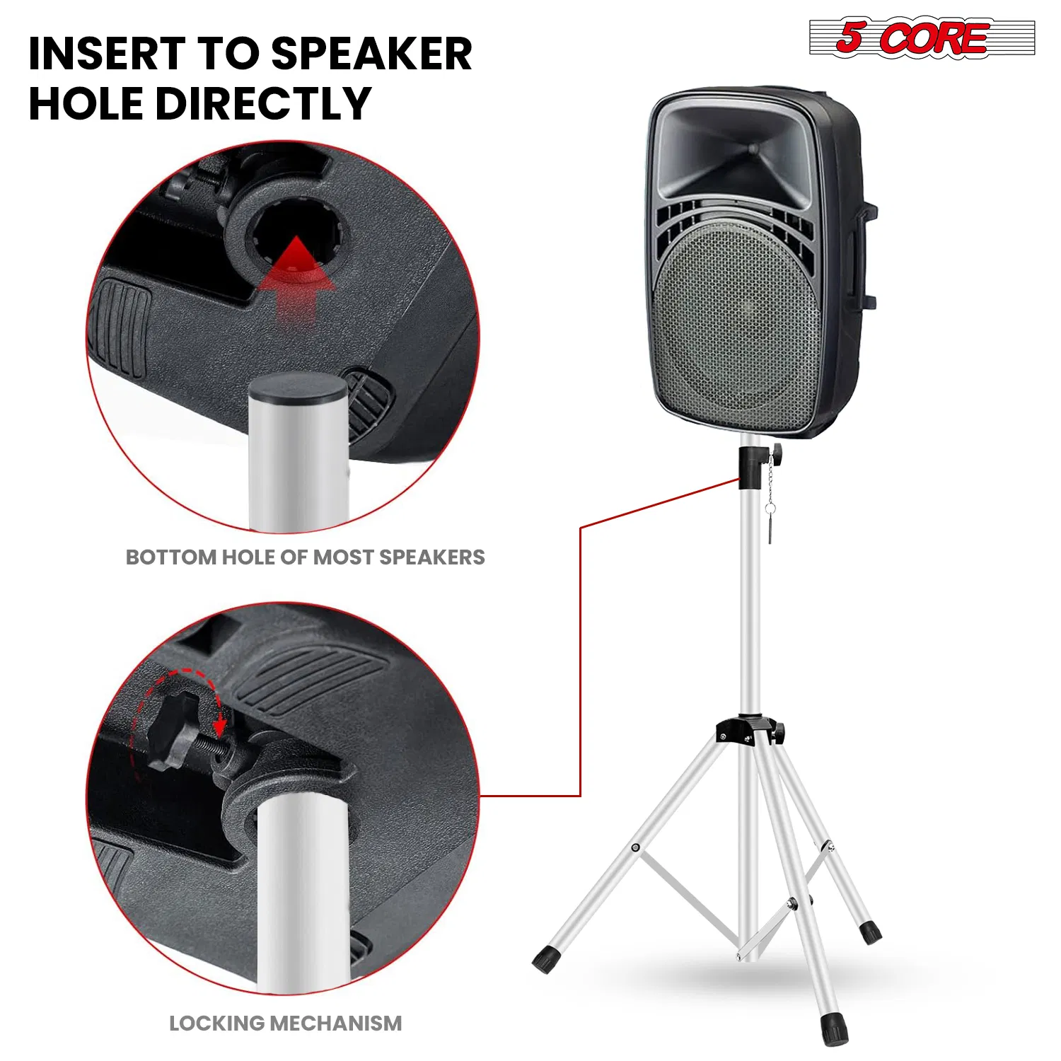 5 Core Speaker Stand Height Adjustable PA DJ Tripod Studio Monitor Stands w 35mm Compatible Add photo 4
