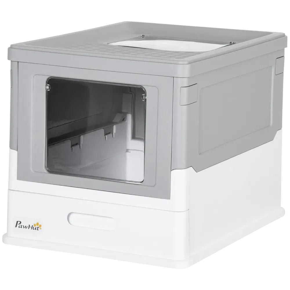 Top Entry Enclosed Kitty Litter Box with Scoop, Tray, Front Entry, Large Space, Foldable, Portable, Grey photo 7