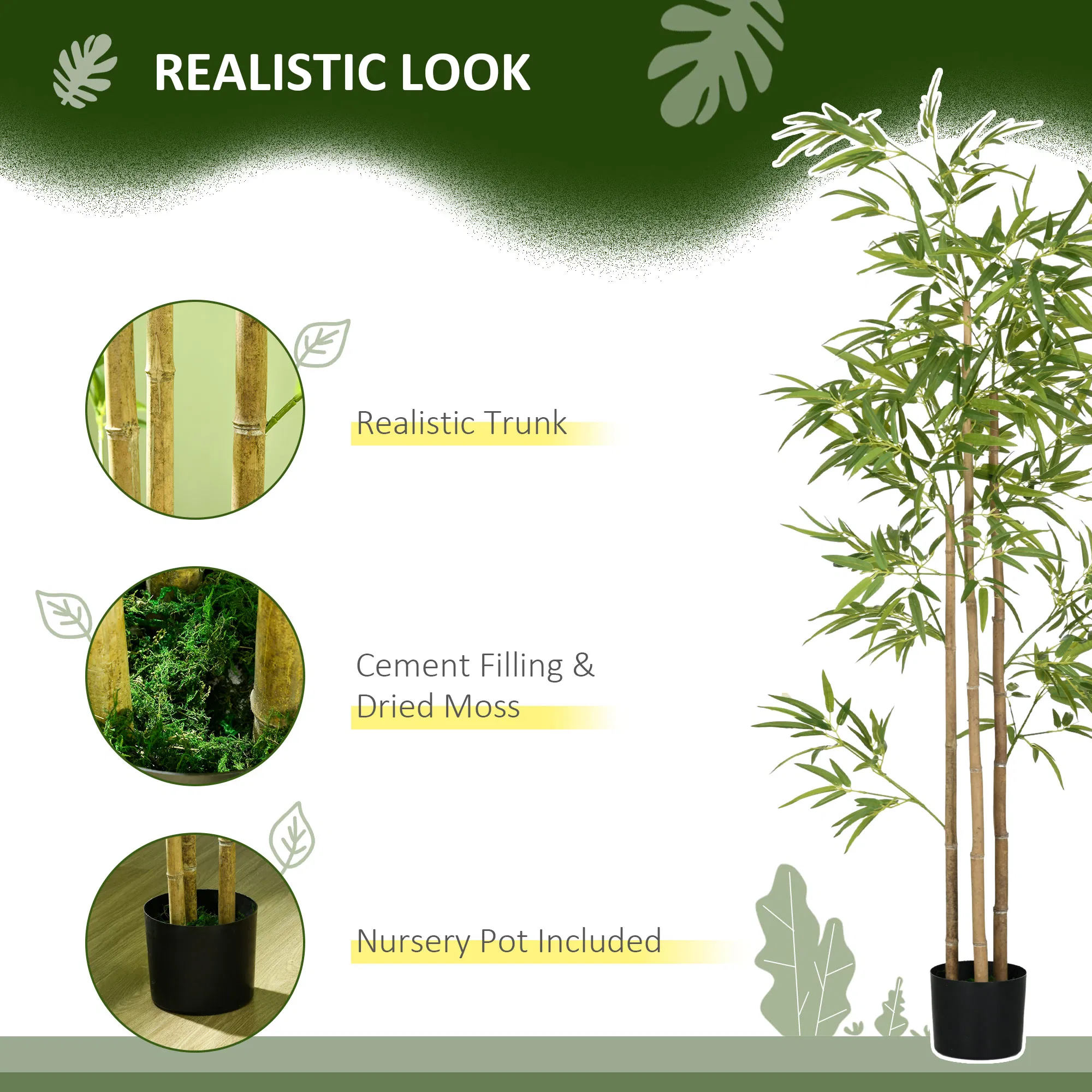 Set of 2 6ft Artificial Tree, Indoor Fake Bamboo with Pot, for Home Office Living Room Decor photo 4