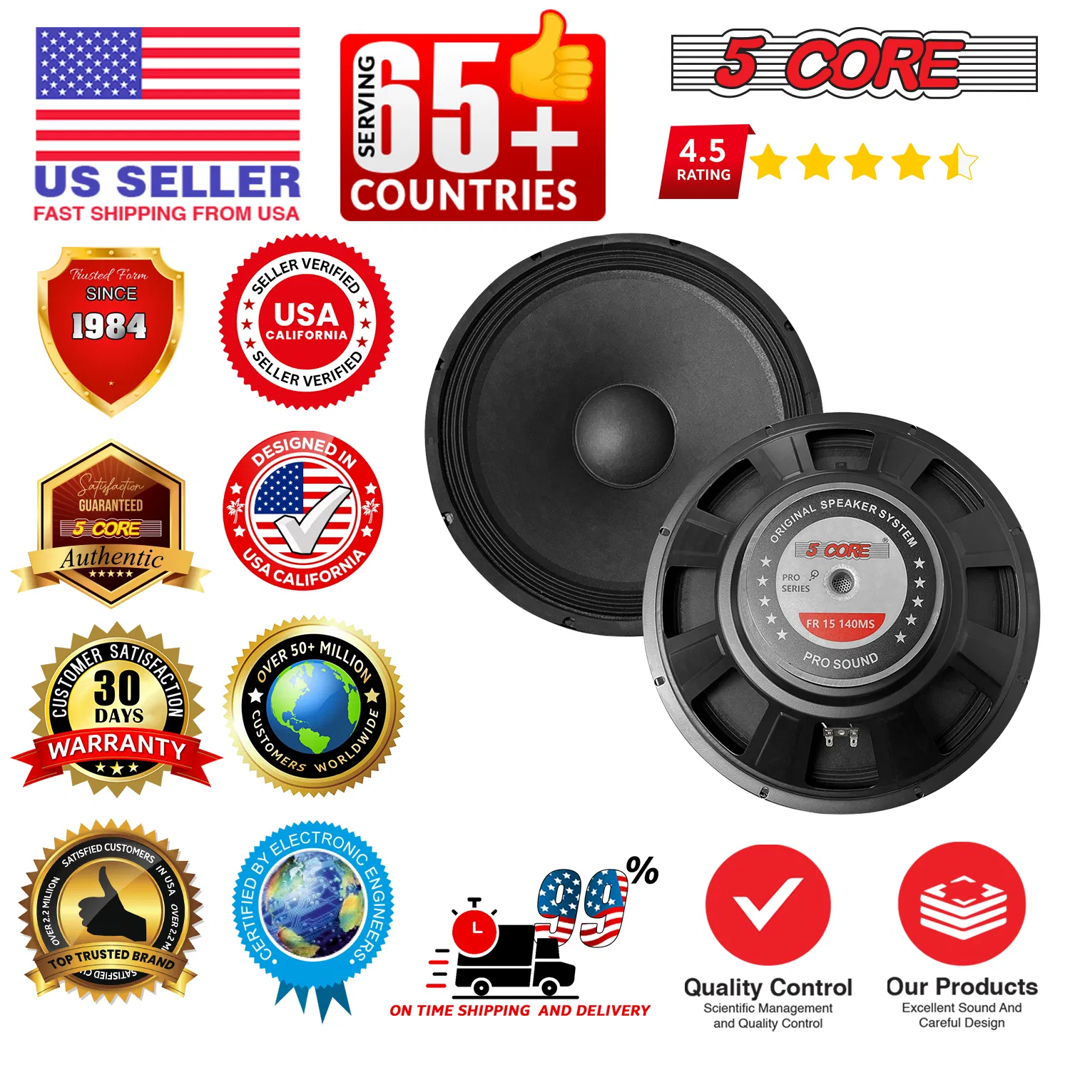 5 Core 15 Inch Guitar Speaker 4/8 Ohm Replacement Amplifier Driver photo 4