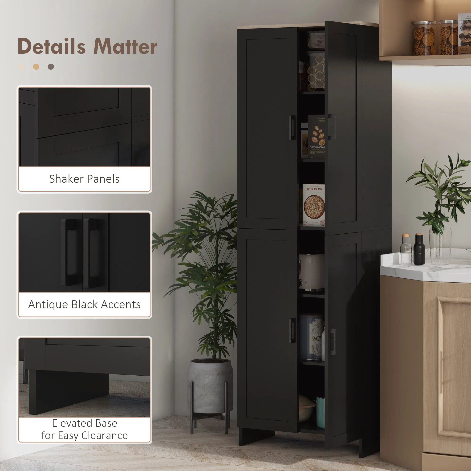 67" 4-Door Kitchen Pantry Cabinet, Freestanding Storage Cabinet Cupboard with Adjustable Shelves, Black photo 4