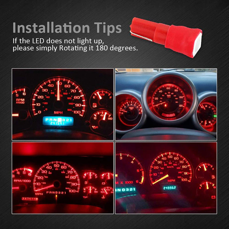 70PCS T5 T10 5050-SMD LED Speedometer Instrument Gauge Cluster Dash Light Bulbs photo 5