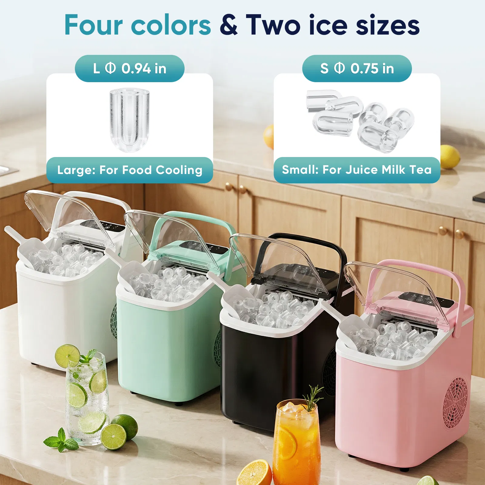 Desktop ice maker, with movable handle, can produce 9 ice balls in 6 to 8 minutes, equipped with a basket and a spoon photo 2