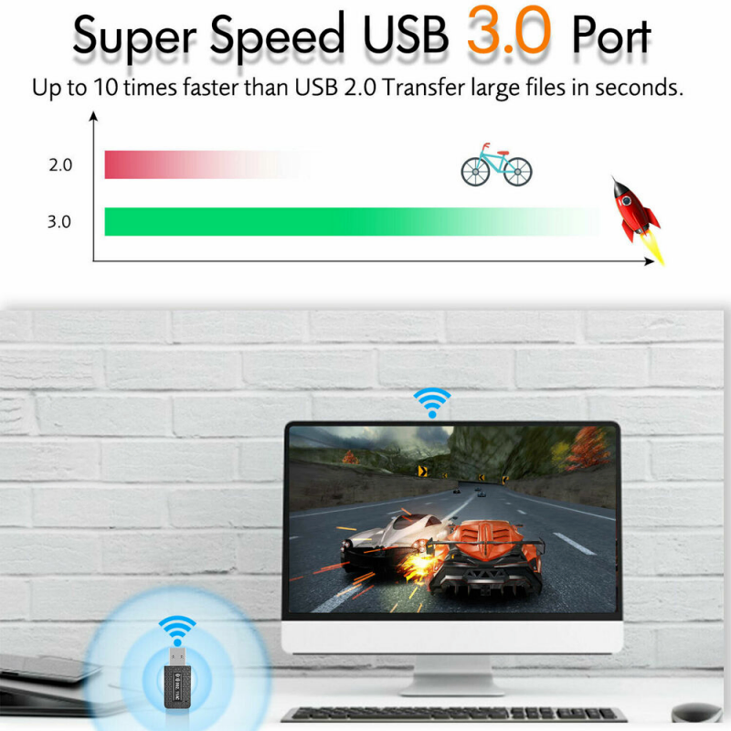 1300Mbps USB3.0 Wireless WiFi Adapter Dongle Dual Band 5G/2.4G Desktop Laptop PC photo 2