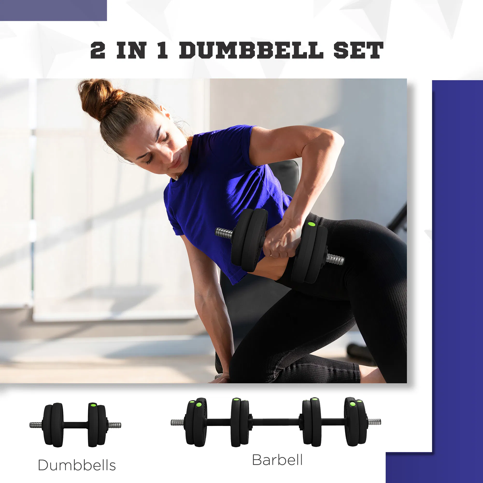 33LBS 2-in-1 Adjustable Barbell & Dumbbells Set, Weights Set with Non-slip Handles for Men and Women Home Gym Training photo 3