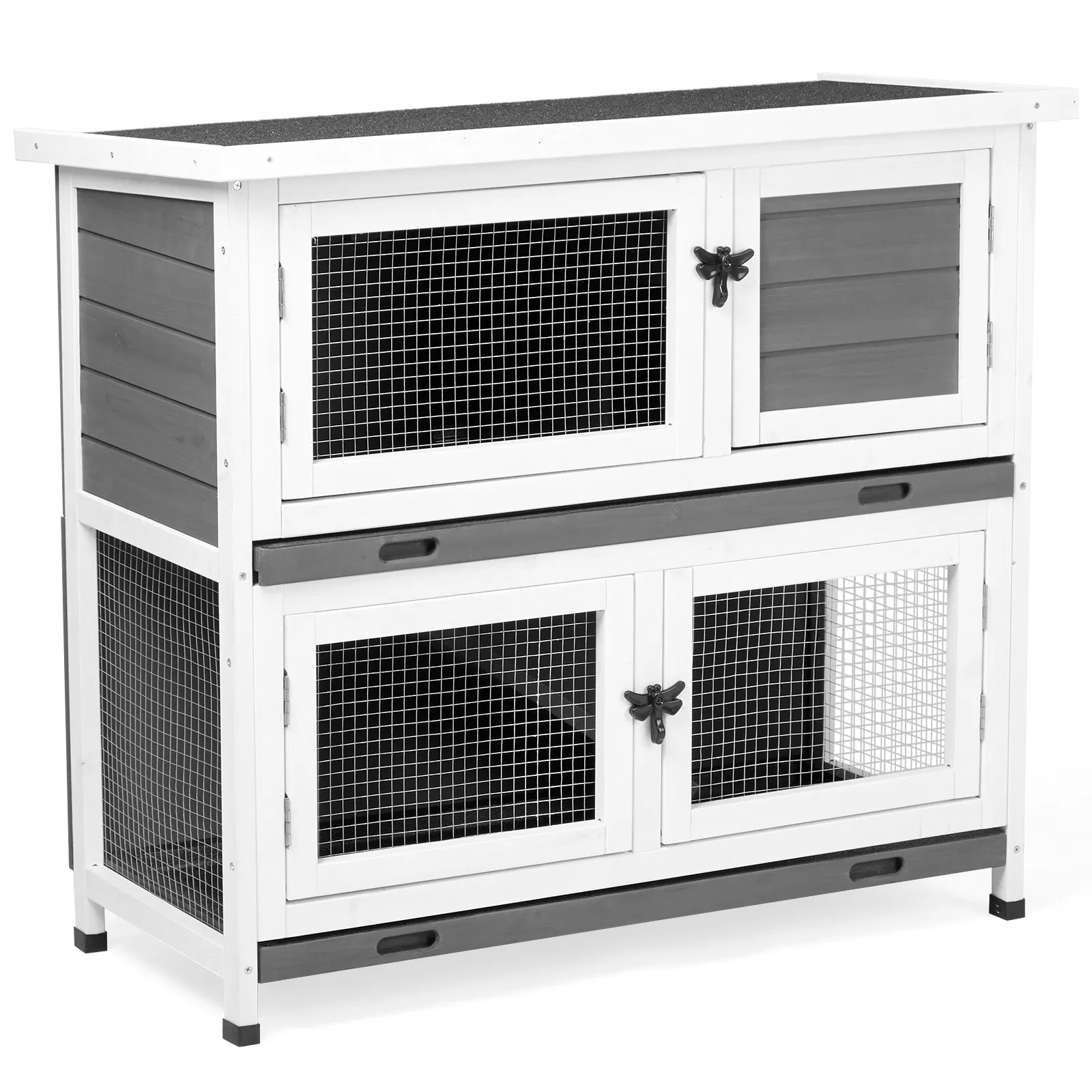 2 Story Solid Wood Rabbit Hutch Bunny Cage with 2 Large Main Rooms, Indoor Outdoor Rabbit House Guinea Pig Cage Pet House for Small Animals with 2 Removable Trays, Grey photo 1