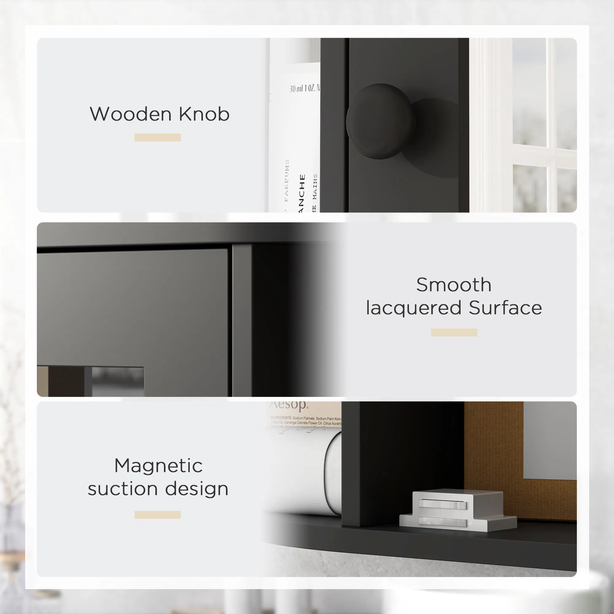 Mirrored Bathroom Wall Cabinet Wall Mounted Medicine Cabinet with Door & Shelves, Black photo 6