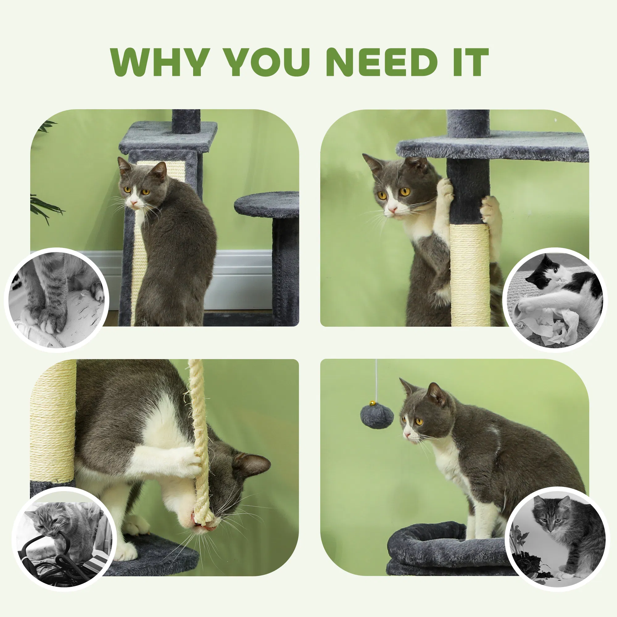 53" Cat Tree, Cat Tower with Scratching Posts, Cat Condo, Beds, Platforms, Toy Balls for Indoor Cats, Dark Grey photo 6