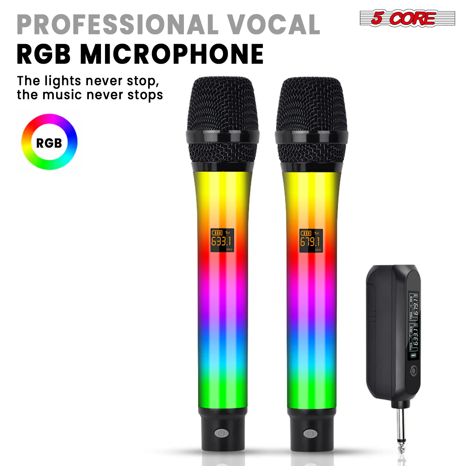 5 Core Wireless Microphone System Pair Professional Mic for Stage Studio photo 3