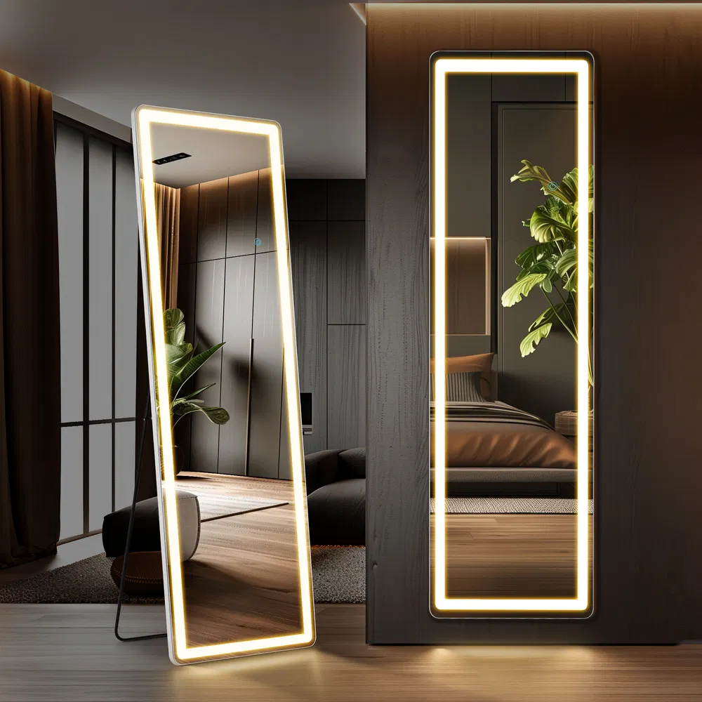 3 Color Lighting Mirror with LED Lights, 64"x21" Lighted Floor Standing Mirror with Stand, Wall Mounted Hanging photo 7