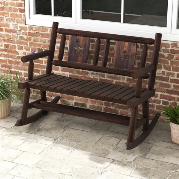 Wooden double rocking chair garden double sofa photo 3