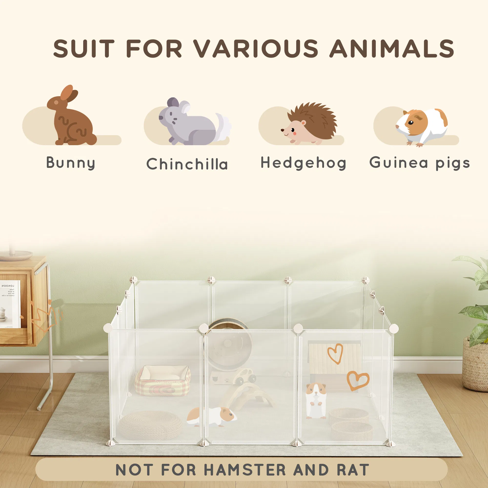 Small Animal Cage Plastic Chinchilla Cage 12 Panels for Bunny Chinchilla Guinea Pig, 18" x 14", White photo 4
