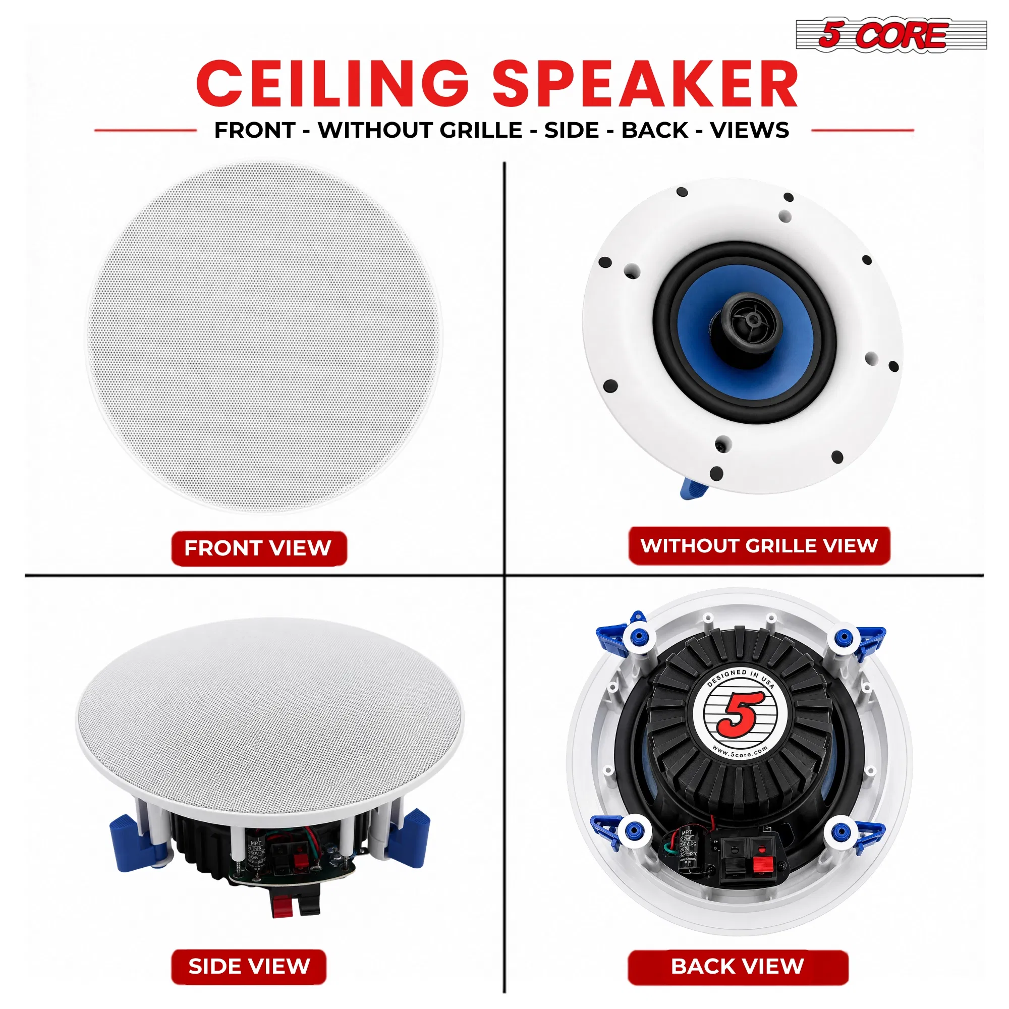 5 Core In-Ceiling In-Wall Speaker 1/6.5/ 8" 8Ohm 2-Way Flush Mount Speakers Pair photo 6