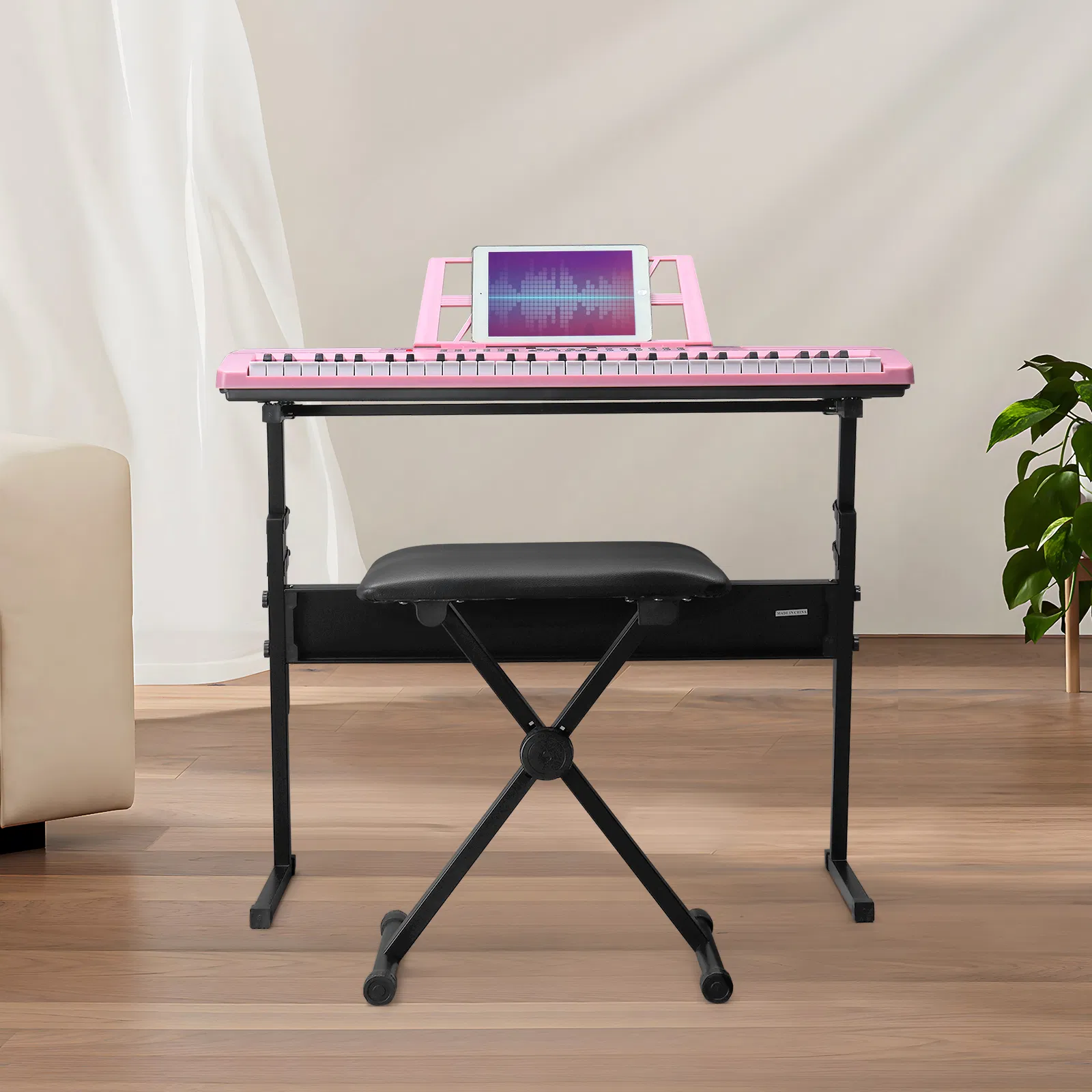 [Do Not Sell on Amazon]GEP-110 61 Key Keyboard with Piano Stand, Piano Bench, Built In Speakers, Headphone, Microphone, Music Rest, LED Screen, 3 Teaching Modes for Beginners photo 7