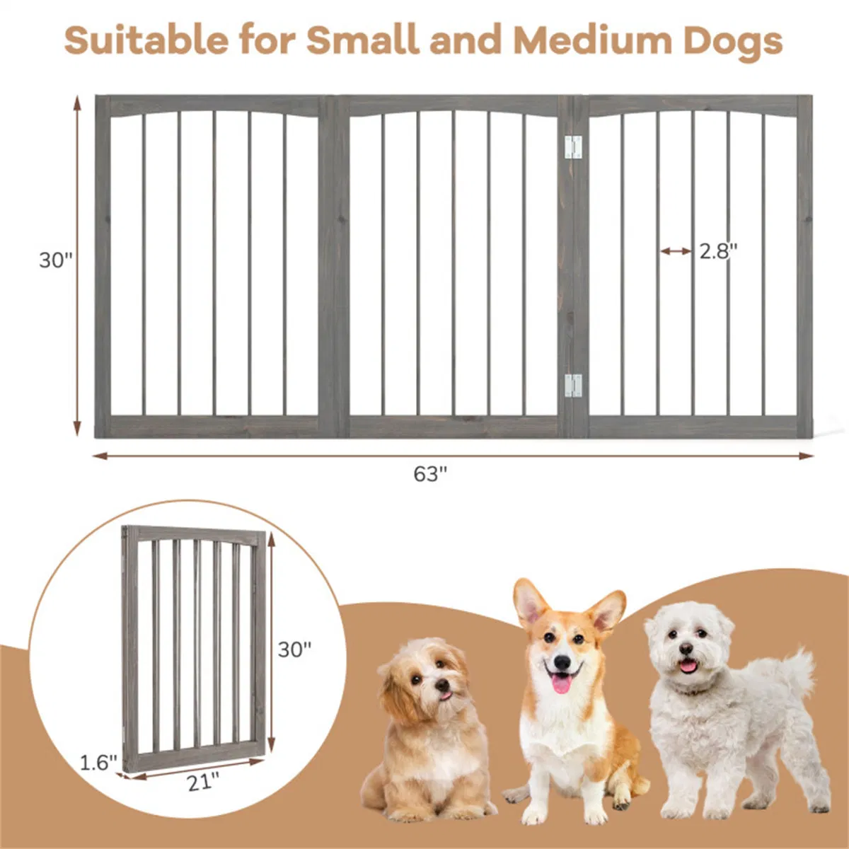 63" x 30" Gray Wooden Pet Fence photo 4