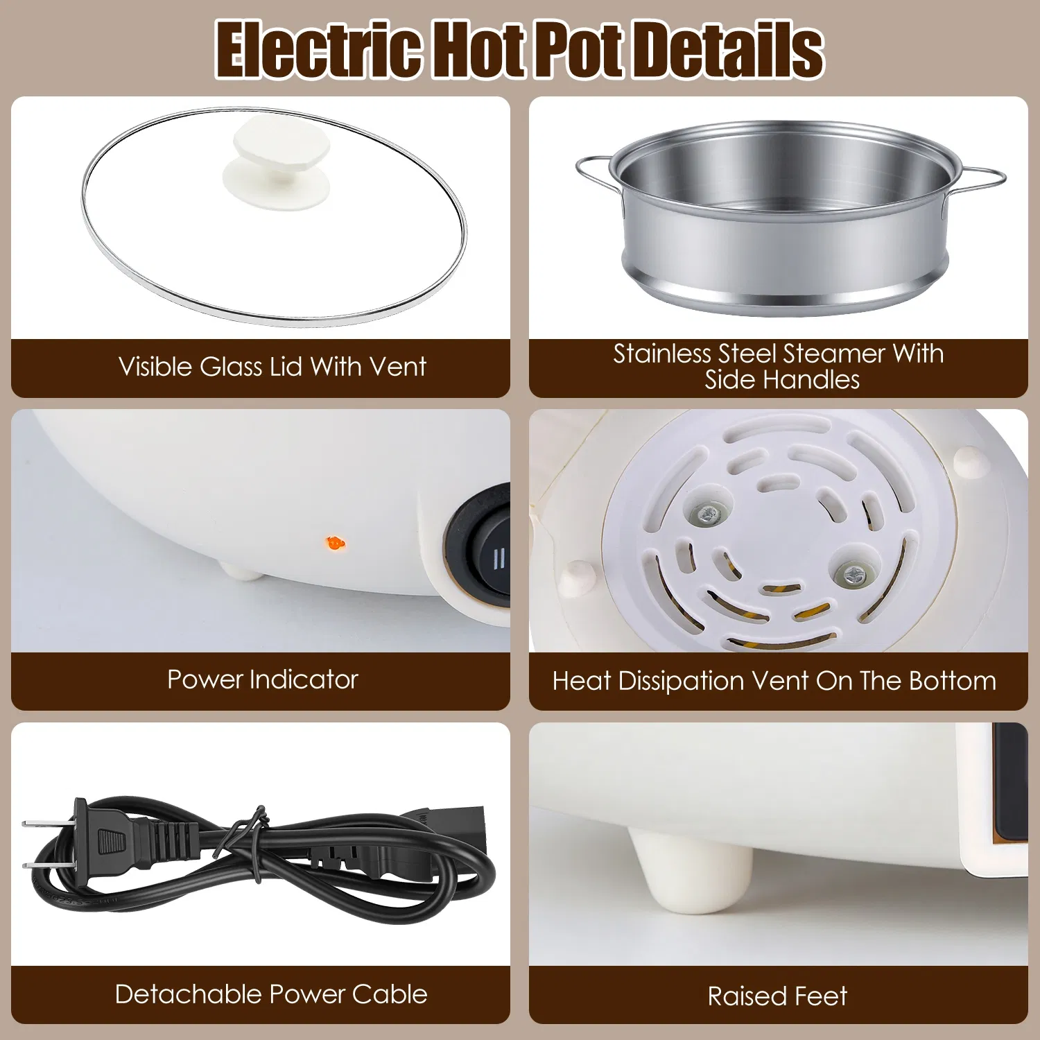 Electric Hot Pot with Steamer 1.8L Mini Portable Hot Pot with 300W 600W Dual Power for Egg Fried Rice Ramen Oatmeal Soup Overheat Protection for College Dorm Room Essential photo 3