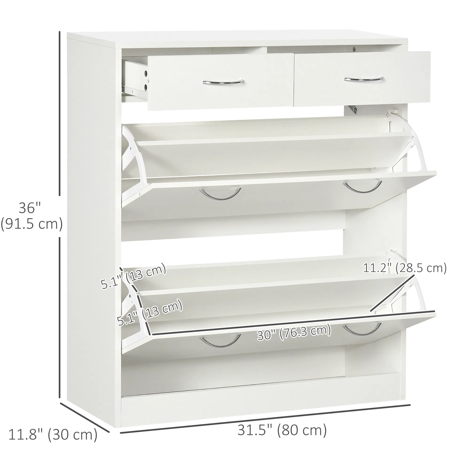 Narrow Shoe Storage with 2 Flip Drawers and Adjustable Shelves Shoe Cabinet Organizer for 12 Pairs of Shoes, White photo 6