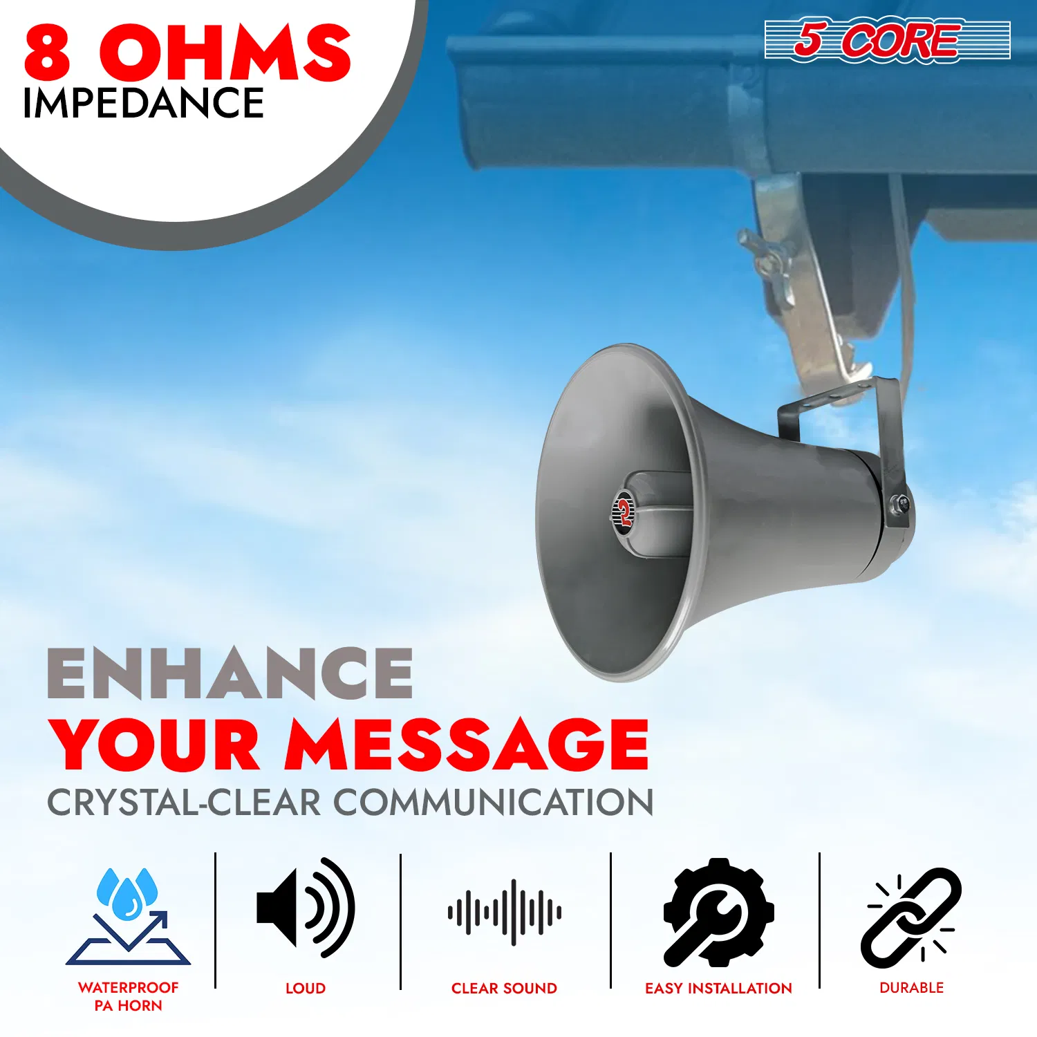 5 Core PA Speaker Bull Horn Loud Audio Indoor Outdoor Speaker System 8 Ohm Reflex Megaphone photo 7