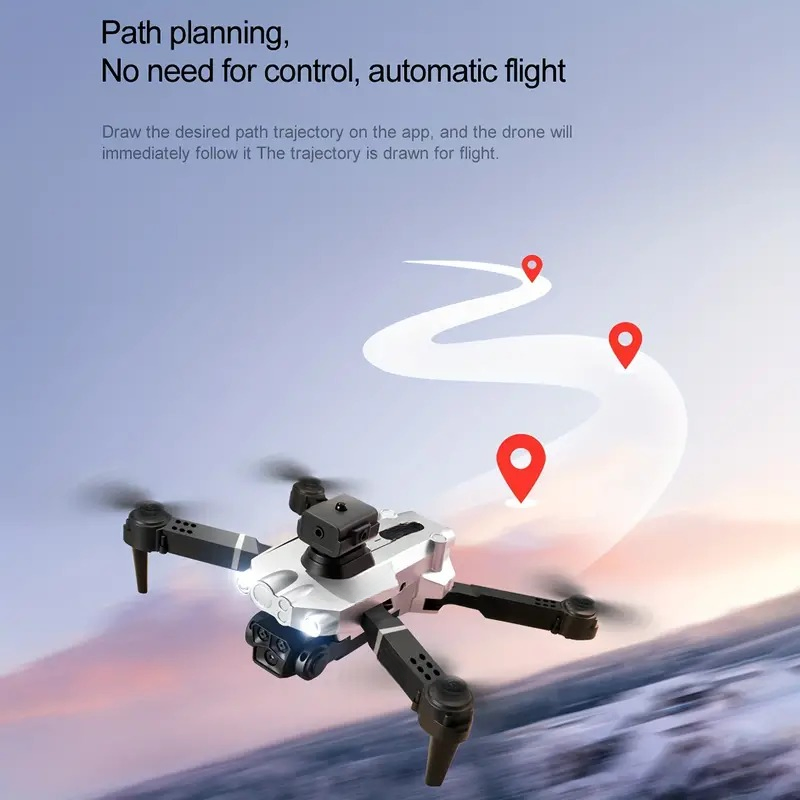 Silver dual-camera drone, equipped with optical flow hovering and intelligent obstacle avoidance functions, supports one-click operation. It offers stable and safe high-definition aerial photography photo 6