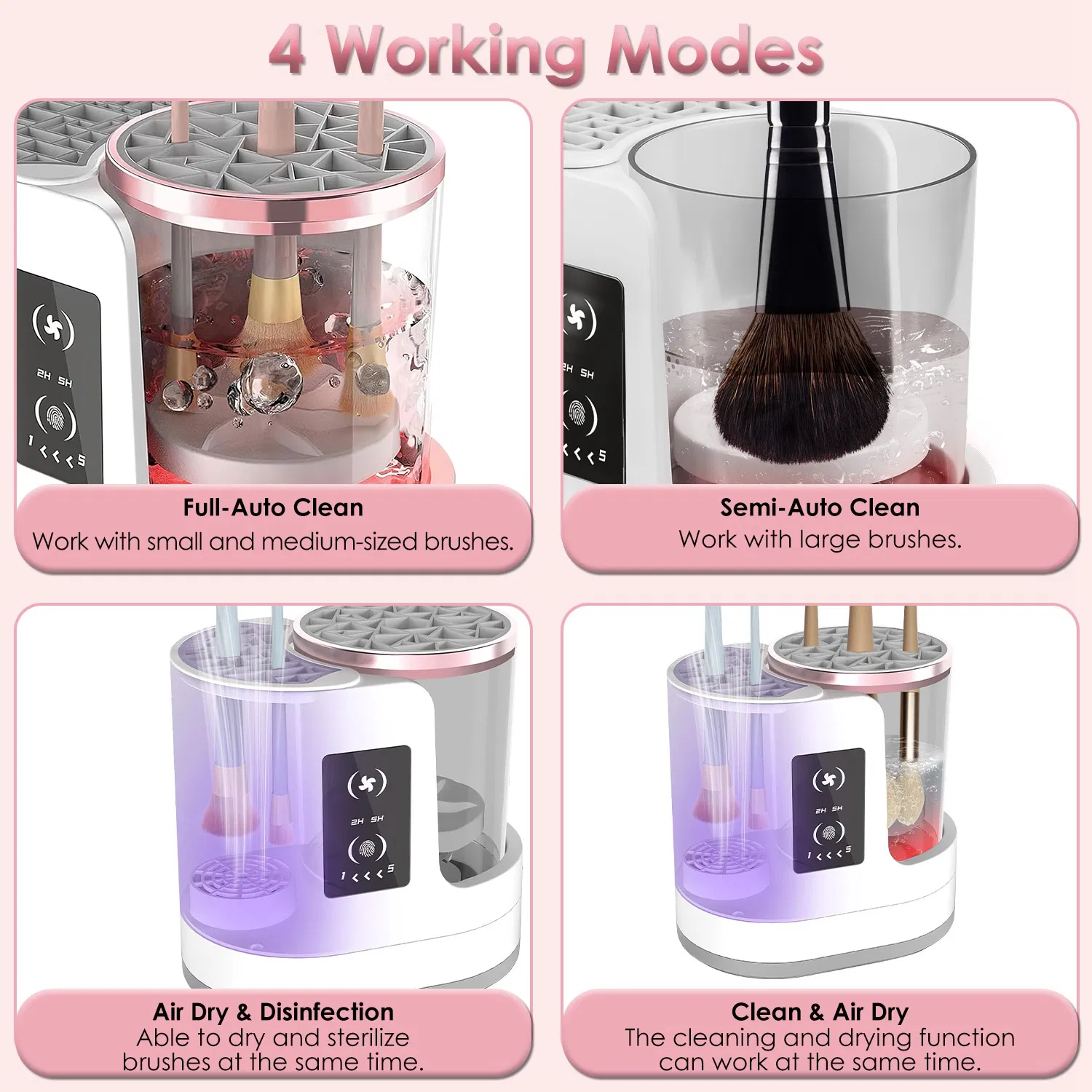 4 In 1 Electric Makeup Brush Cleaner USB Powered Automatic Brush Blender Machine with Timer Digital Display Cleaning Drying UV Disinfection Brush Storage For All Types of Brushes photo 4