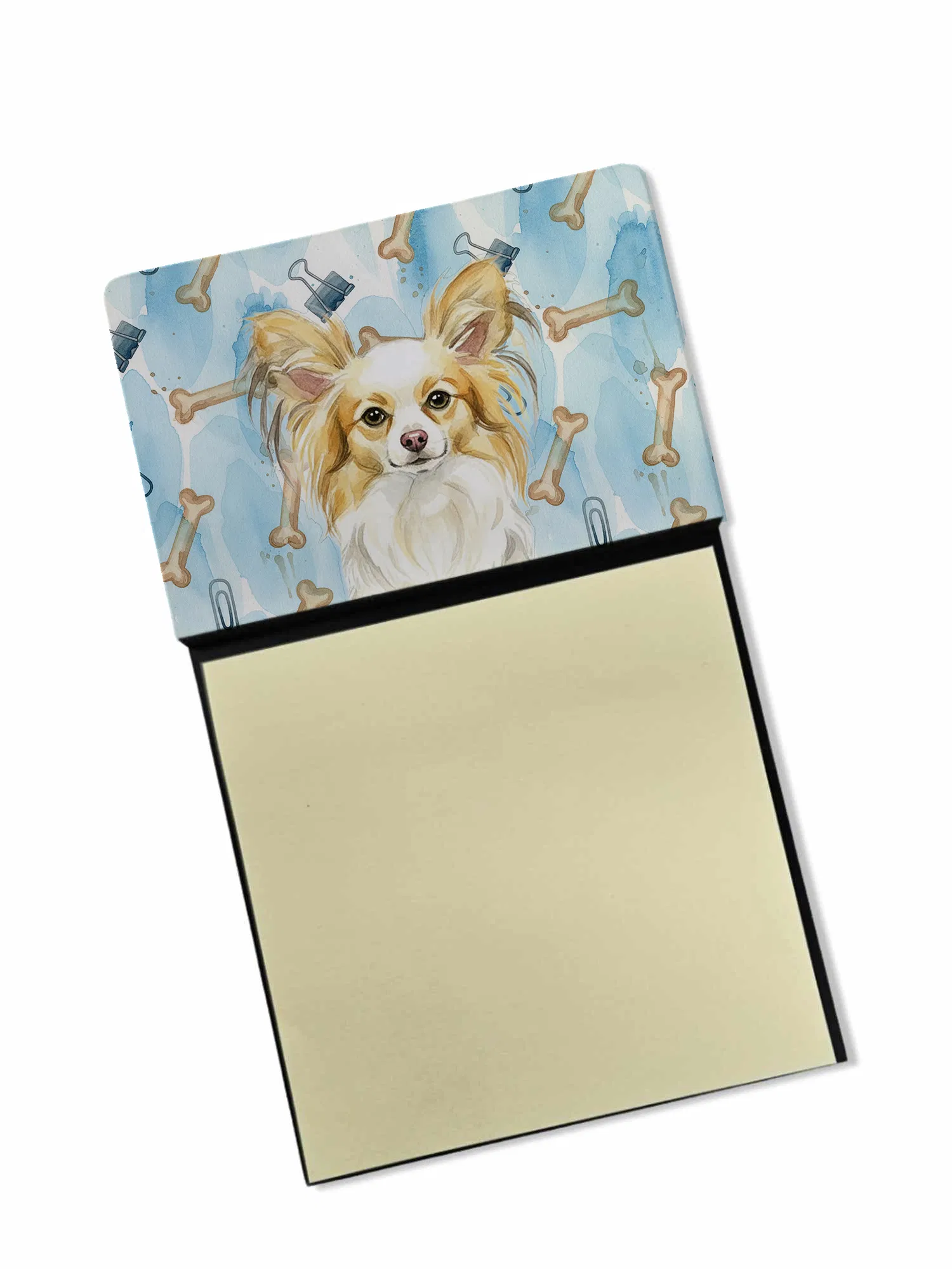 Lemon and White Papillon Coworker Watercolor Sticky Note Holder Refillable Dispenser Desk Accessory 3x3 Pad Gift photo 1