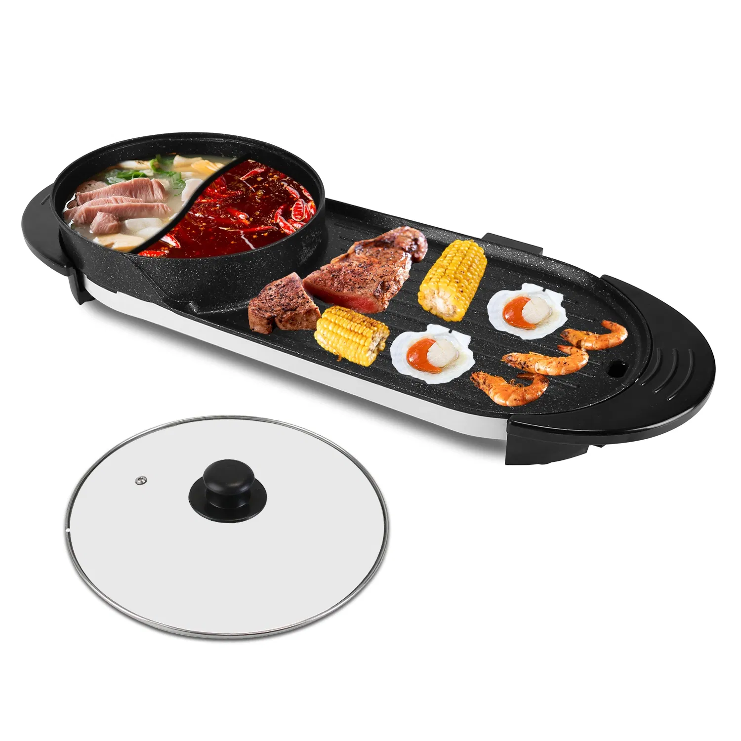 2200W Electric Hot Pot and Grill Combo, 2 in 1 Independent Control Non-Stick Electric Cooker, Smokeless Grill with Hot Pot for 2-10 Persons photo 7