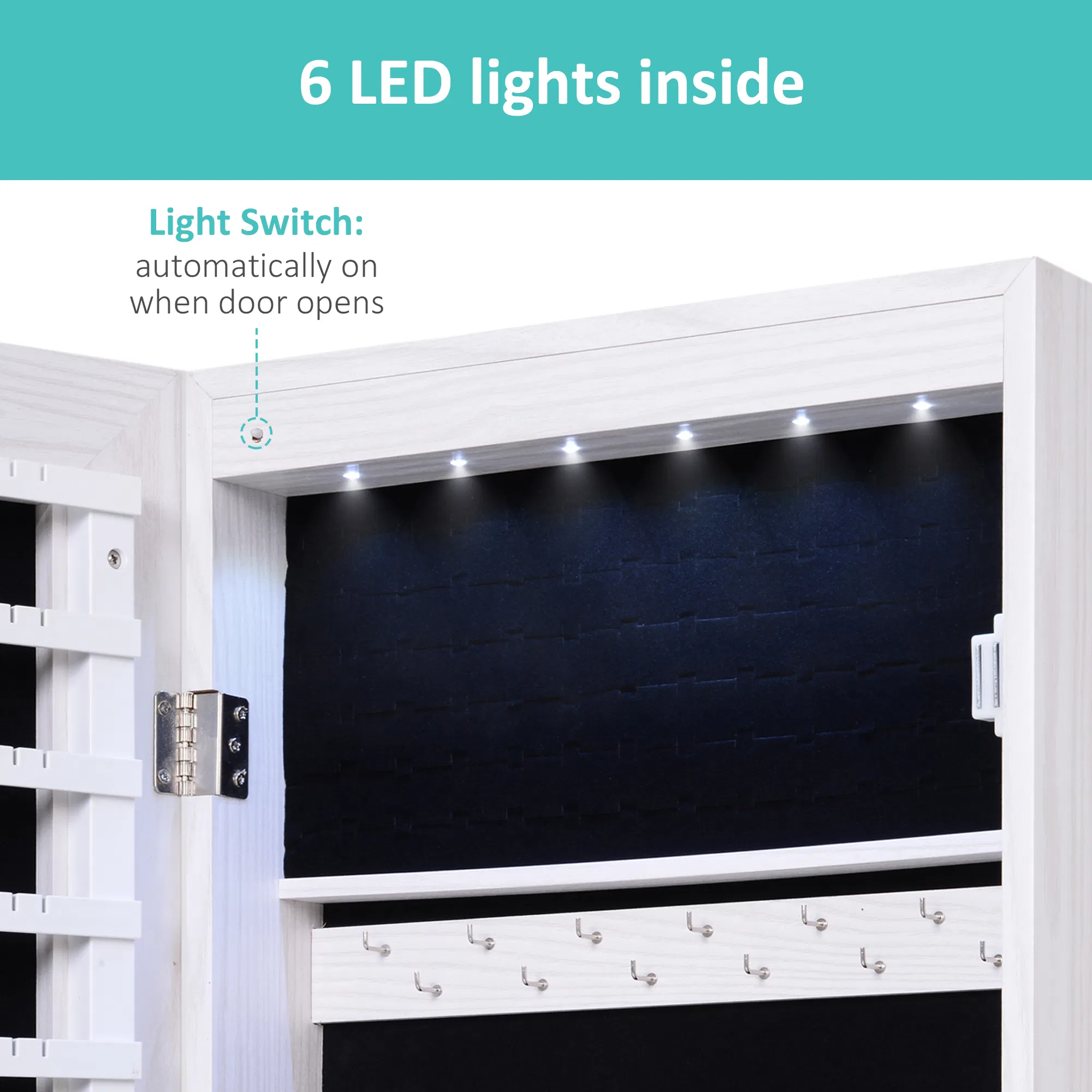 LED Lighted Mirror Jewelry Cabinet Wall Door Mounted Storage Organizer Armoire Wood Grain Gray photo 2