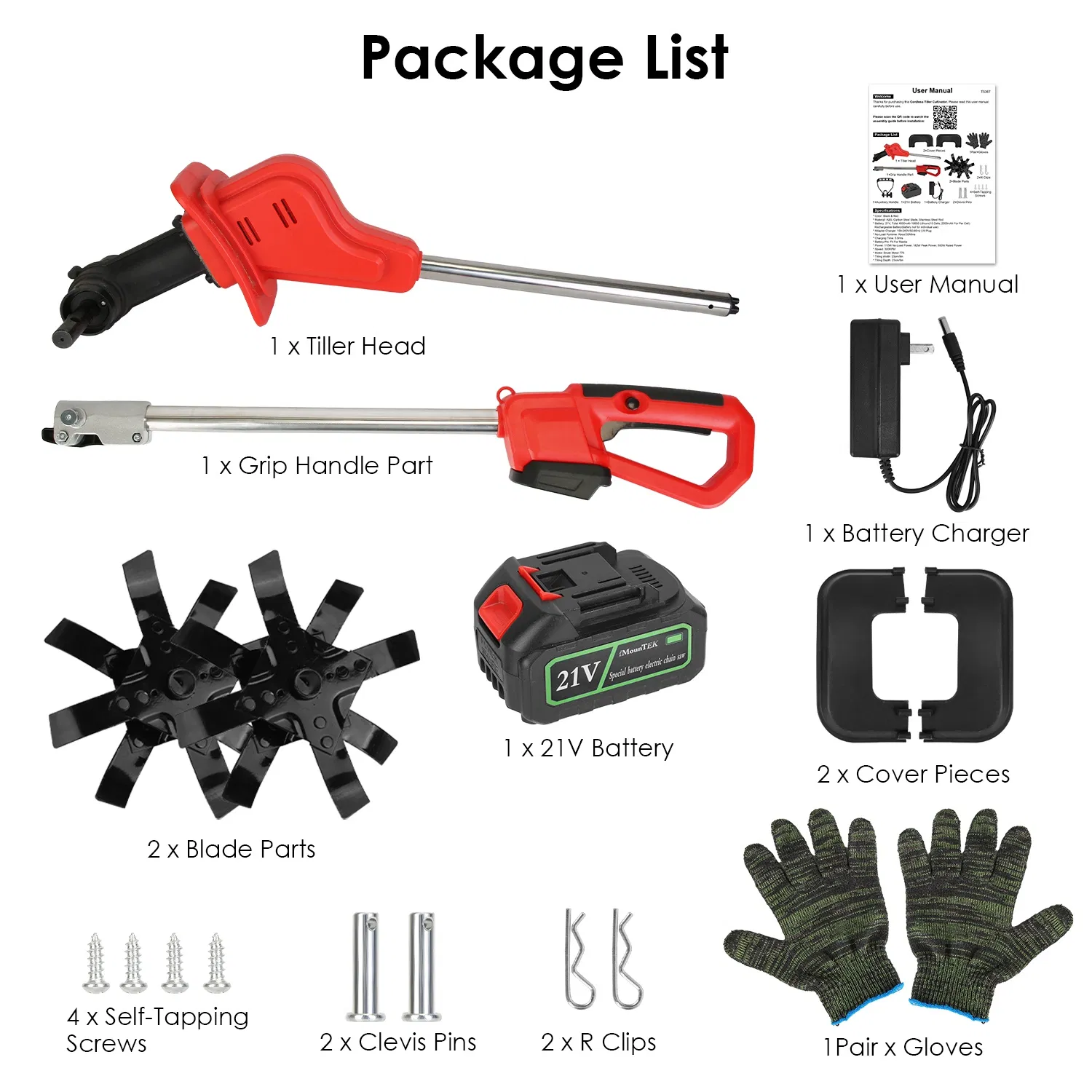 Portable Cordless Electric Tiller - 550W 300RPM Power, 16 Steel Tines, 4000mAh Battery , Safety Protection + Auxiliary Handle, Ideal for Lawn/Soil Preparation/Gardening photo 4