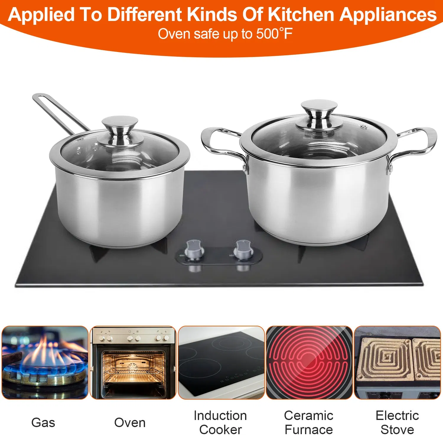 Stainless Steel Cookware Set Fast Even Heat Induction Pots Pans Set Dishwasher Safe with 2.7/3.7 Quart Stockpot 2 Quart Saucepan 9.17in Frying Pan photo 7