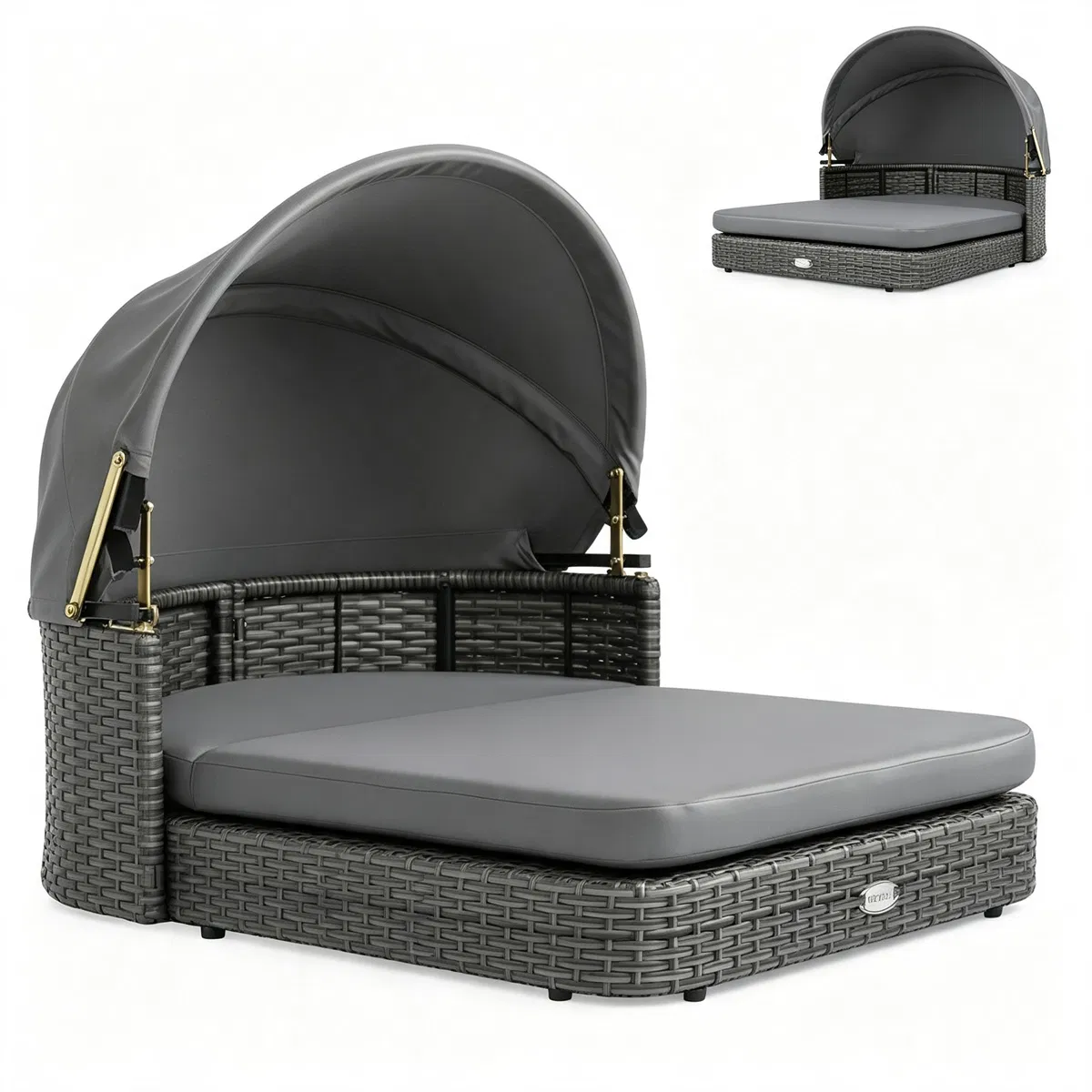 Gray Hand-Woven PE Rattan Dog Bed with Adjustable Canopy, Elevated Outdoor Pet Daybed with Washable Plush Cushion, Anti-Slip Breathable Pet Shelter for Indoor Patio Garden photo 6