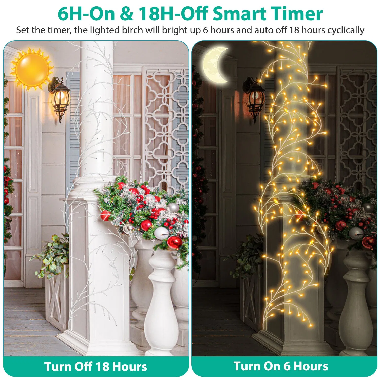 Lighted Birch Garland 7.87ft 144 LED, 8 Lighting Modes with Remote & 6H Timer, IP45 Waterproof Warm White Lights for Christmas Home Decor photo 5