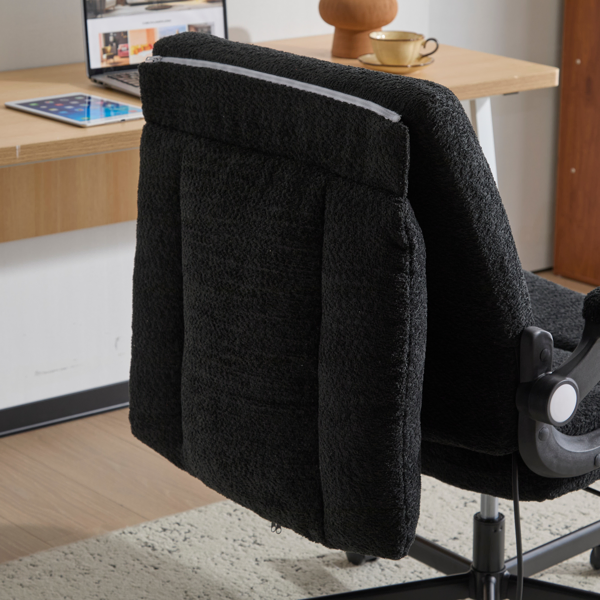 Criss Cross Legged Office Chair with Flip-Up Back Built-In Dynamic Airbag Lumbar Support, Wide Seat Desk Chair with Flip-Up Arms and Wheels, Modern Cross-Leg Chair for Home Office, Vanity, Black photo 8