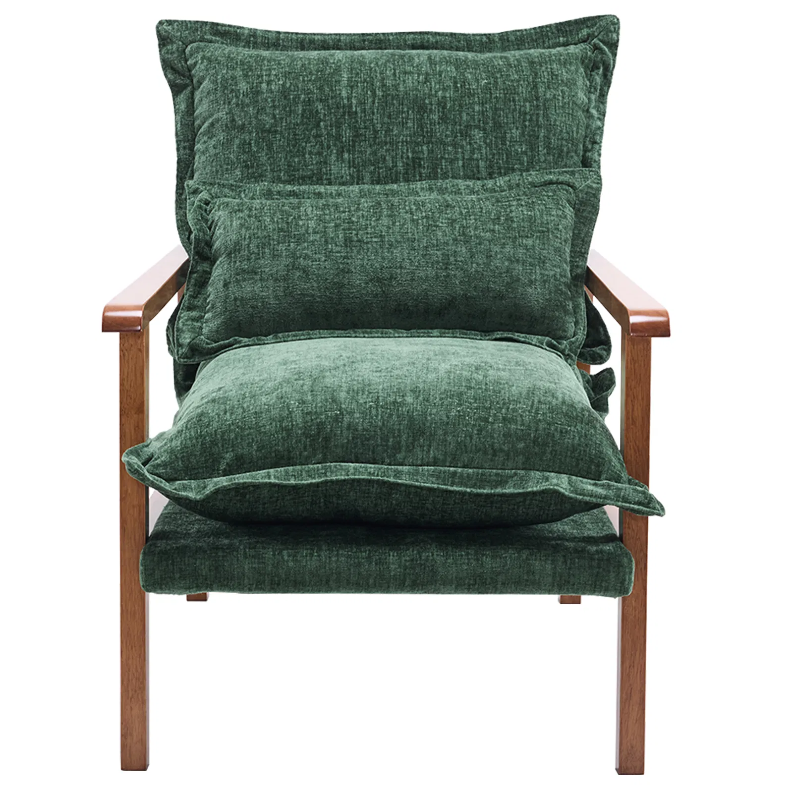 Cloud Shaped Indoor Leisure Chair with Solid Wood Armrest & Solid Wood Frame, Chenille Fabric Accent Chair with Lumbar Pillow, Single Sofa Chair Dark Green photo 5