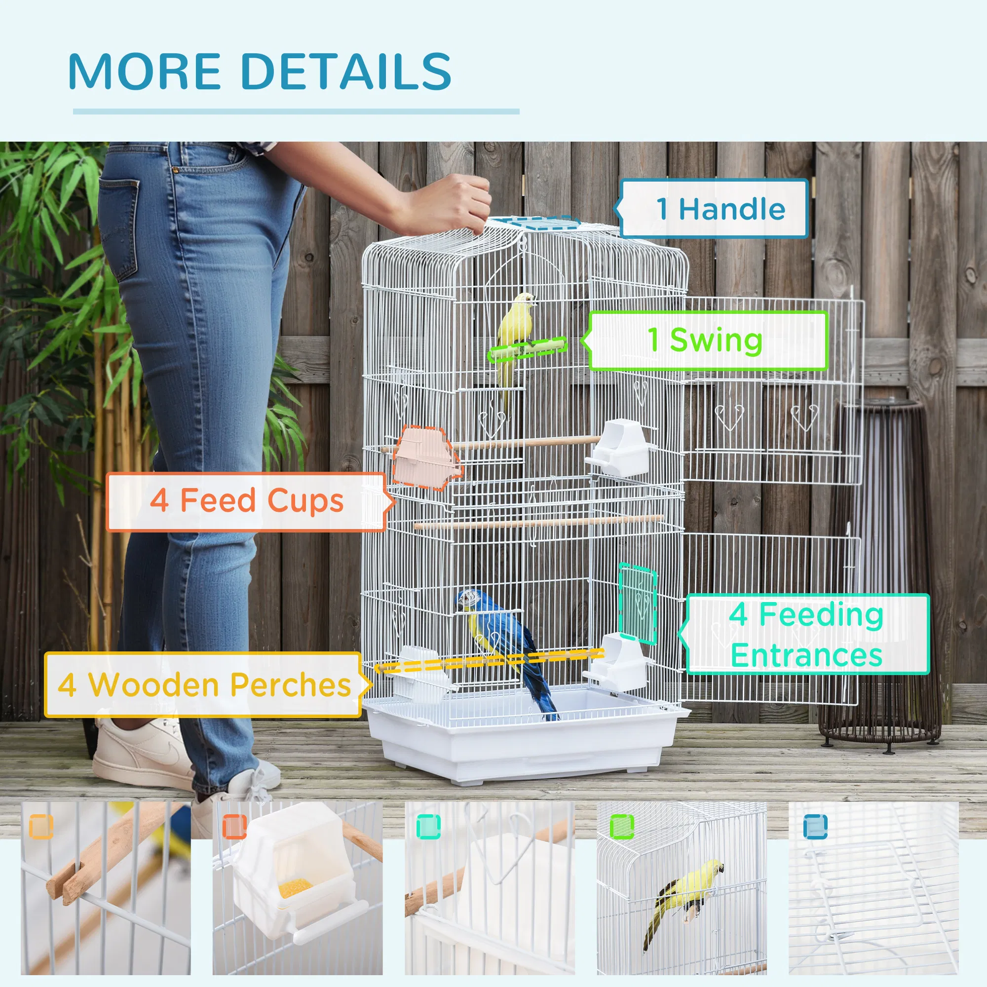 36" Bird Cage, Macaw Play House, Cockatoo, Parrot, Finch Flight Cage, 2 Doors, Perch 4 Feeder Pet Supplies, White photo 3