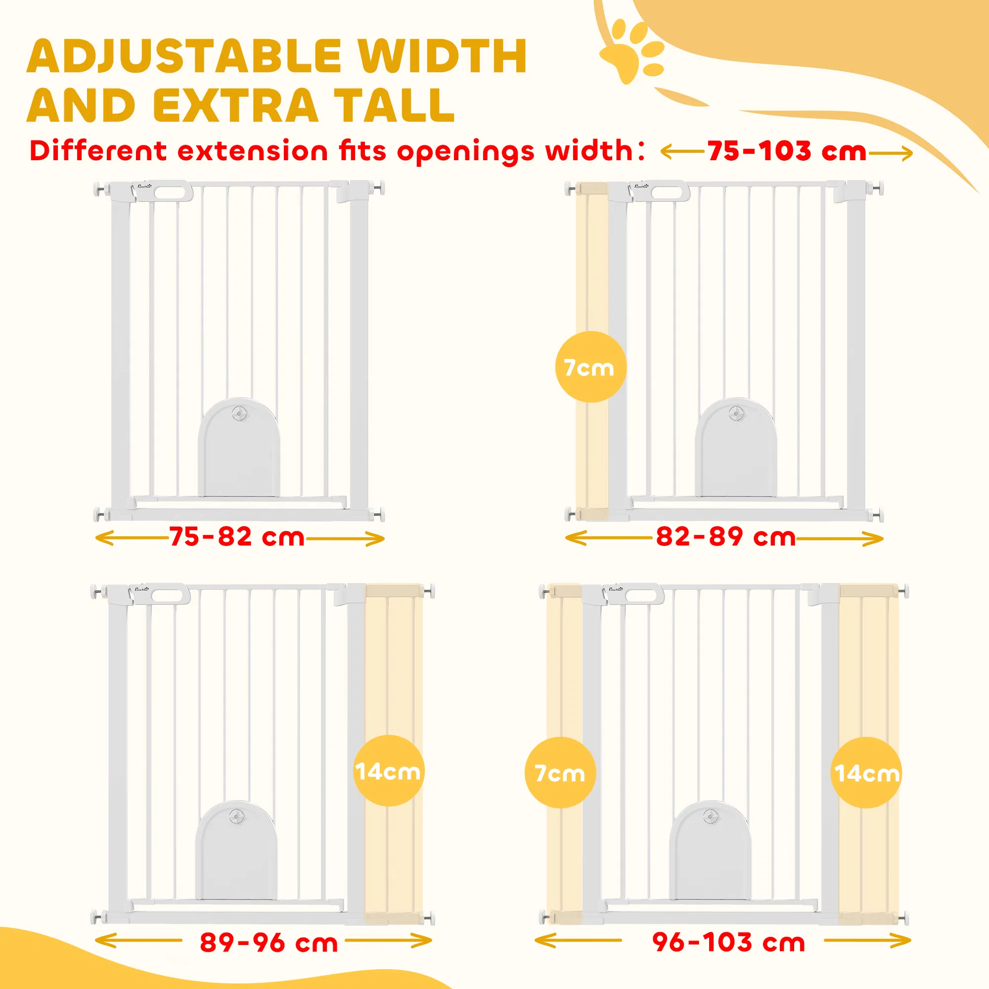 30"-41" Extra Wide Pet Gate Barrier with Small Door, 35"H Dog Gate with Safety Gate Barrier, Stair Pressure Fit, White photo 2