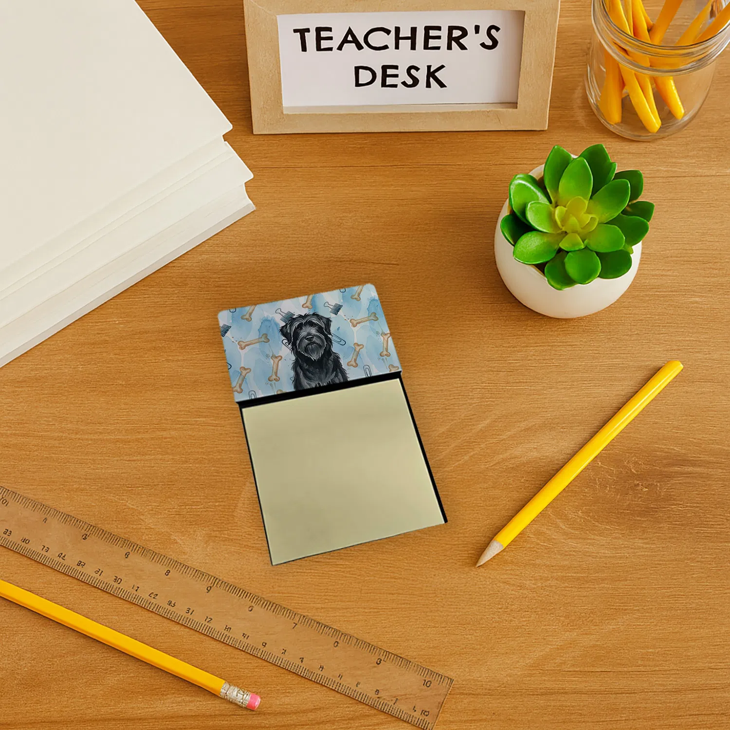 Black Briard Coworker Watercolor Sticky Note Holder Refillable Dispenser Desk Accessory 3x3 Pad Gift photo 3