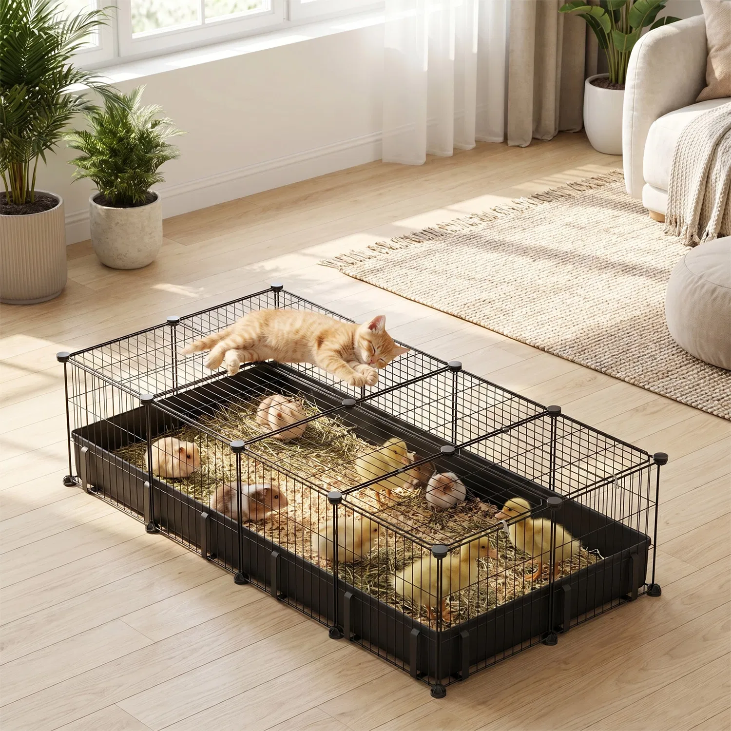 Modular Metal Small pet exercise pen DIY Multi Shape Layout, Metal Pet Enclosure Multi Tier L Square Rectangular Setup, Waterproof Protective Mat Small Animal Indoor Outdoor Cage photo 6
