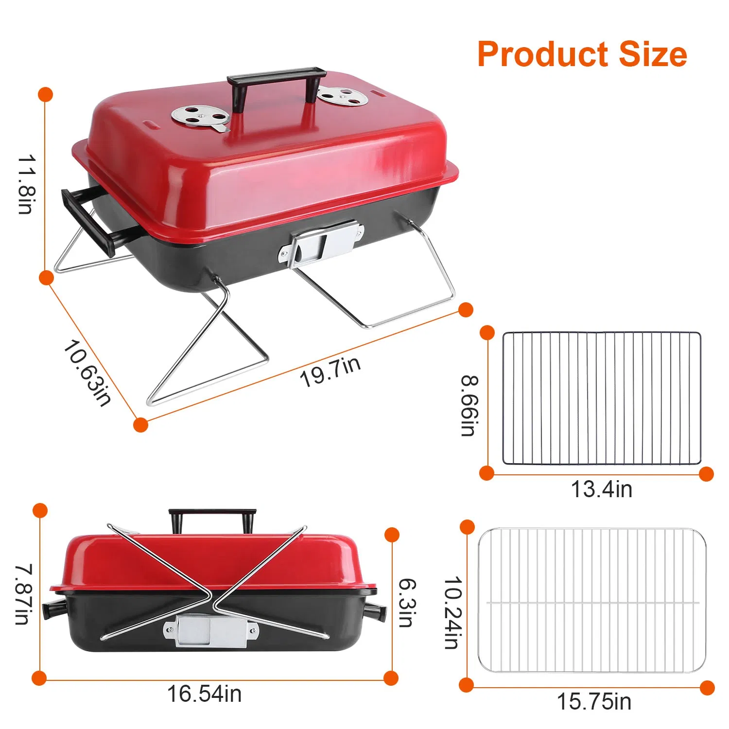 Portable Charcoal Grill Outdoor Tabletop Grill Small Barbecue Smoker Folding BBQ Grill with Lid for Backyard Camping Picnics Beach photo 5