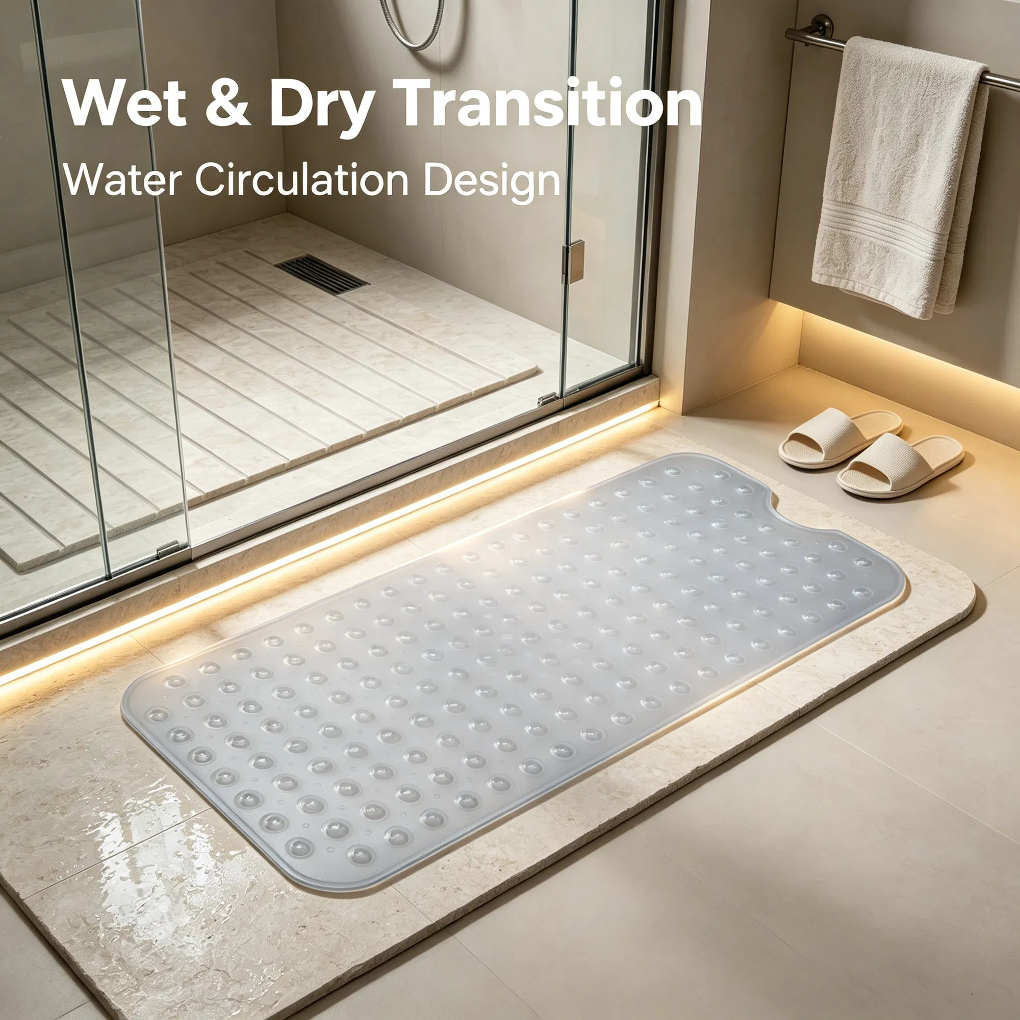 Bathroom Tub Shower Mat,  PVC Non-Slip Bathmat with Suction Cups and Drain Holes, Raised Pebble Surface, Machine-Washable for Home Wet-Place Use photo 2