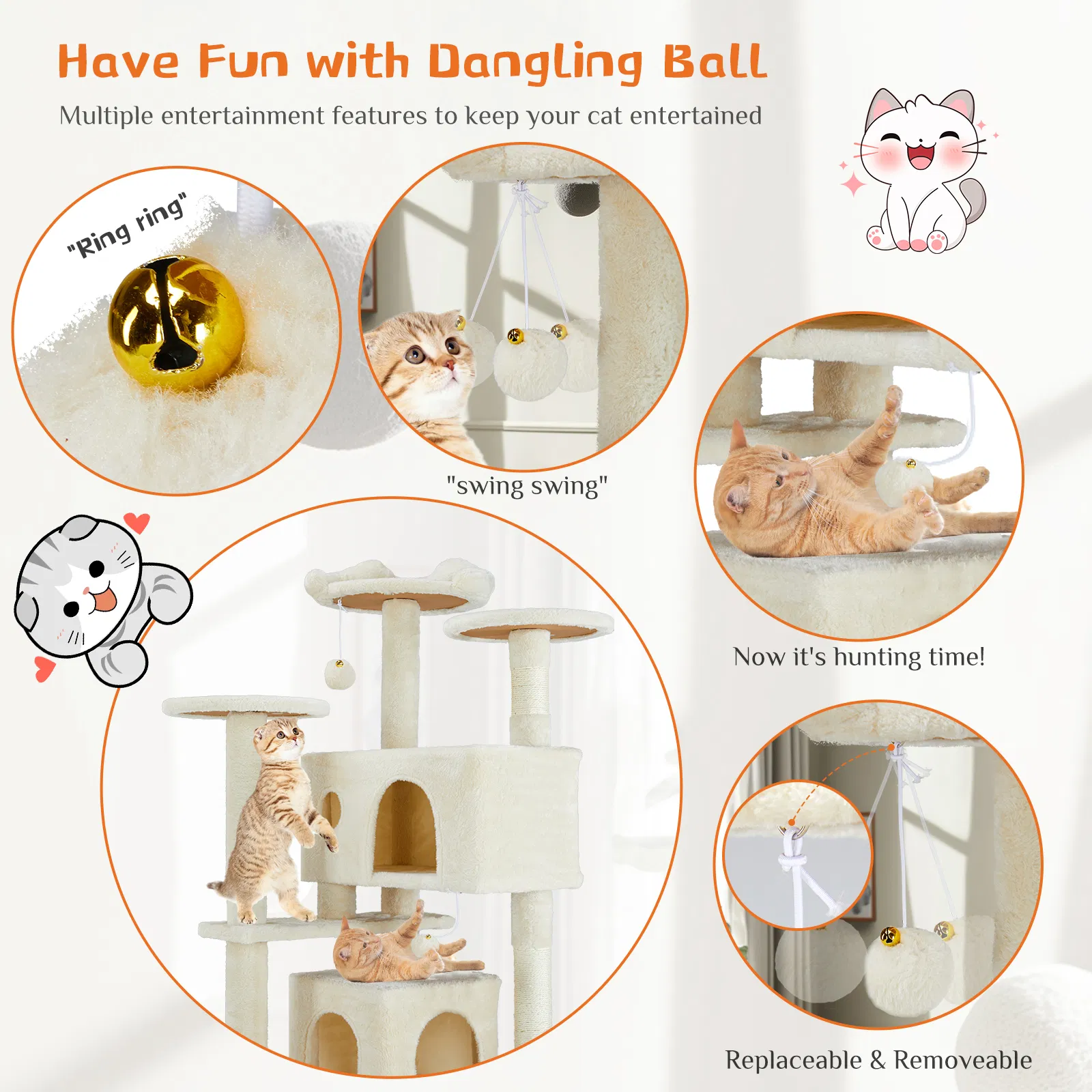 Multi-functional cat tree house cat climbing frame, lounge and recreation area detachable toy, 54in photo 8