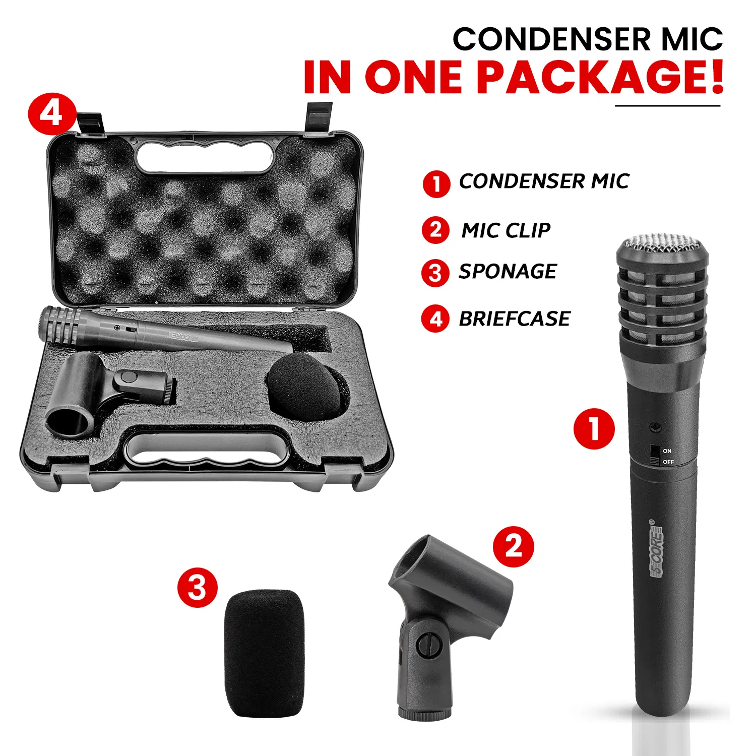 5 CORE Professional Instrument Microphone Pencil Mic Condenser Cardioid Unidirectional Stick Microfono with Windscreen Mic Clip & Case photo 7