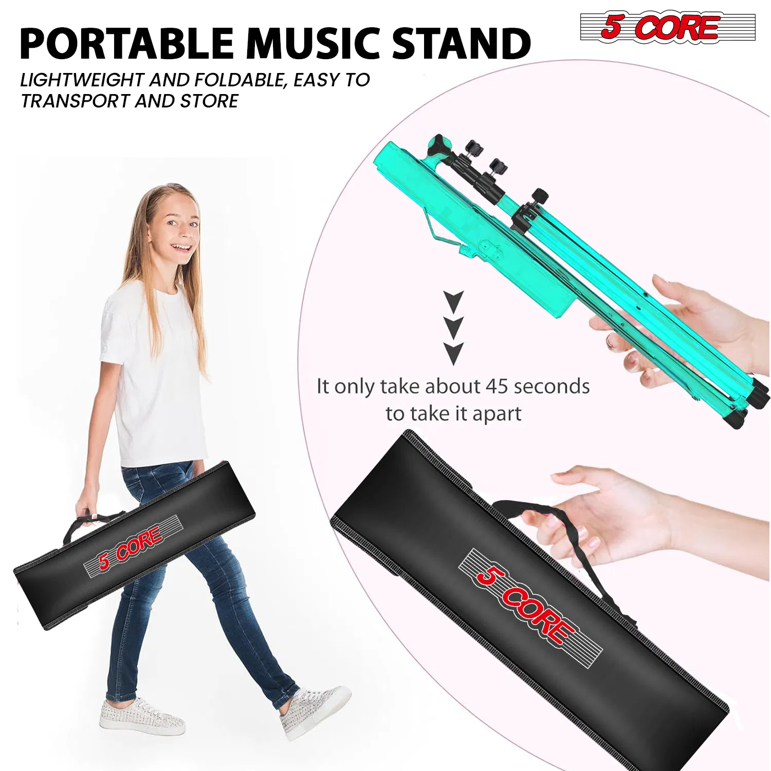 5 Core Music Stand Adjustable Desktop Book Stands Portable Sheet Holder All Metal Foldable Bookstand photo 5