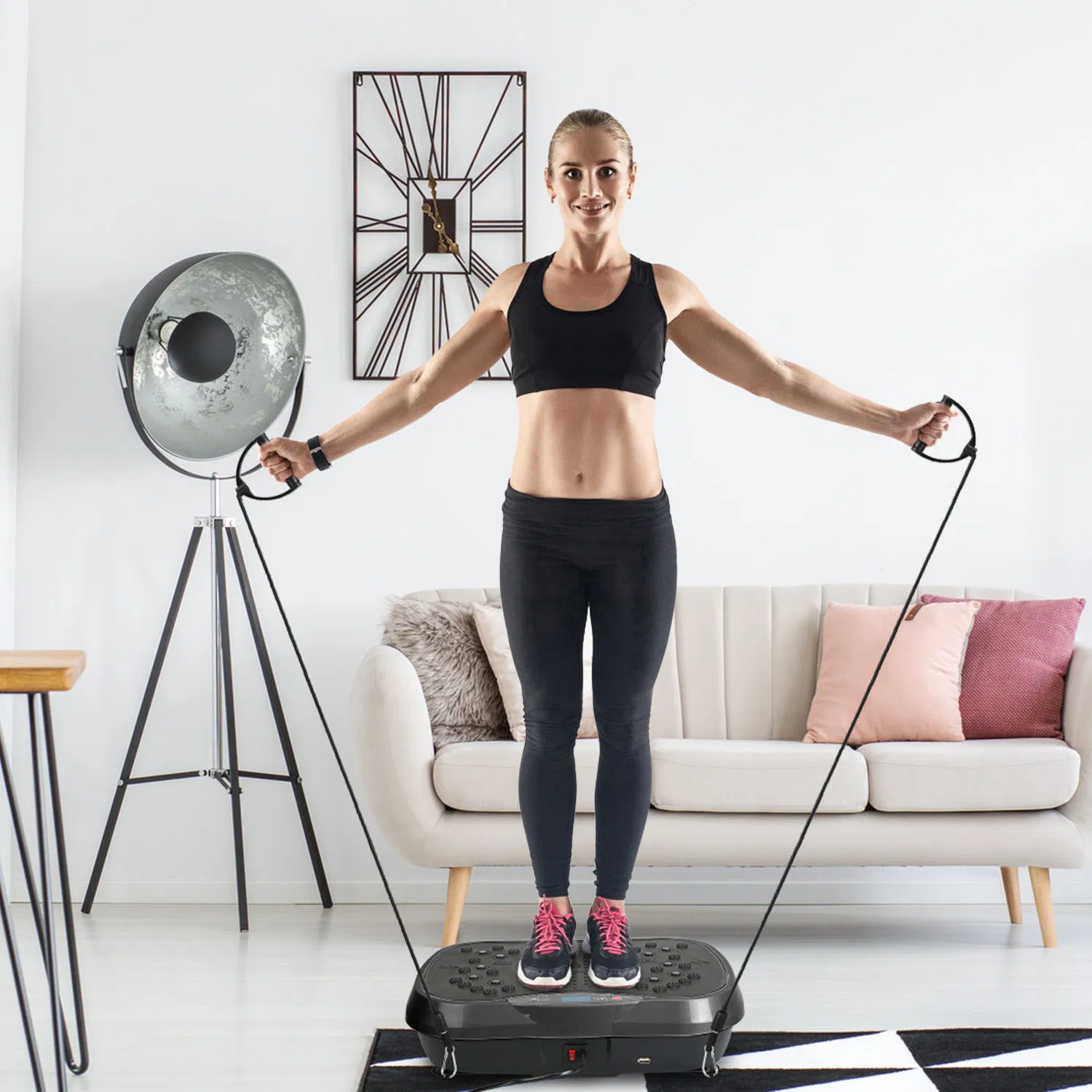 Vibration Exercise Machine Vibrating Plate Platform Whole Body Fitness Vibration Workout Equipment with 120 Speeds 1-20Mins Timer Resistant Bands Remote Control 330LBS Max Load photo 2