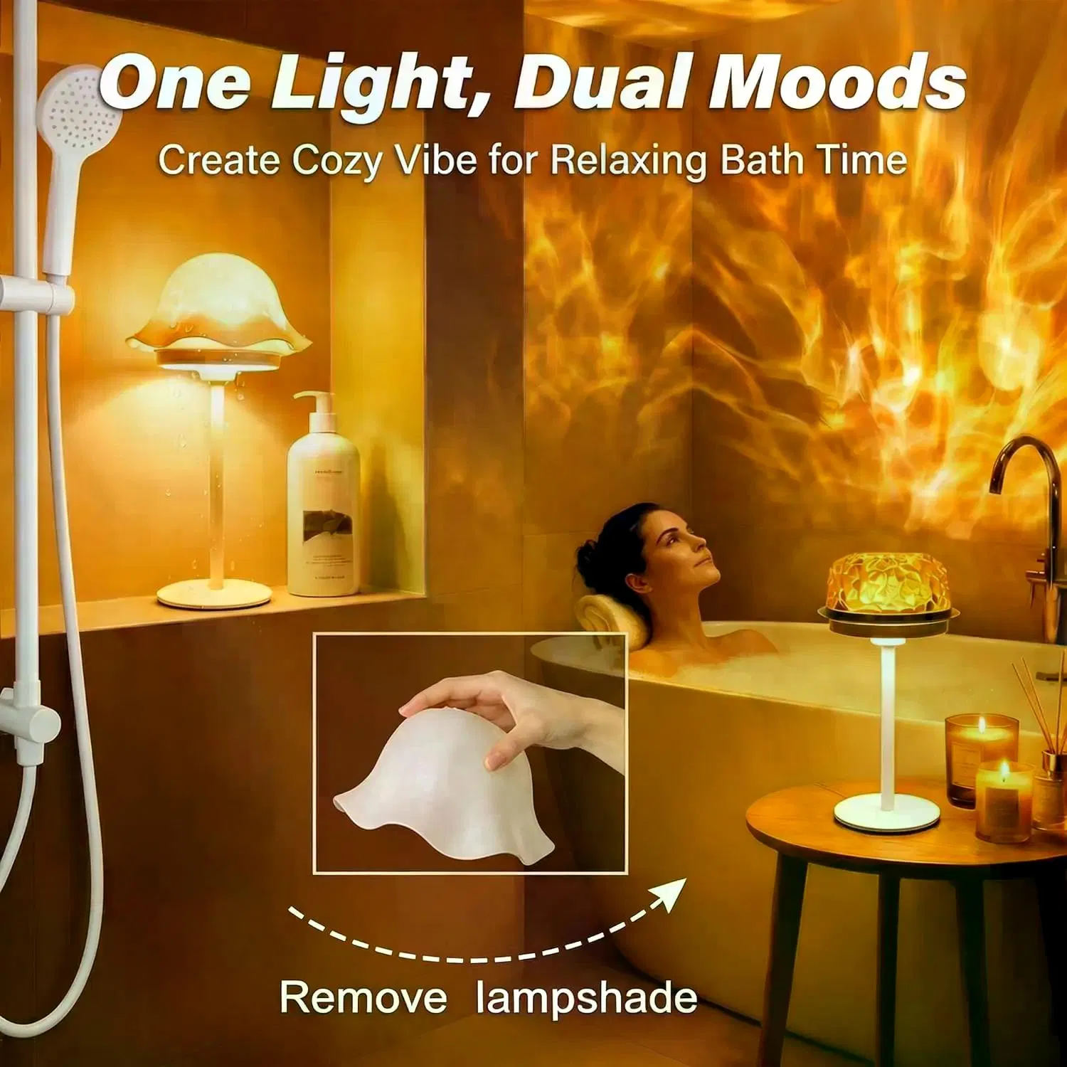 RGB Water Ripple Shower Lamp Waterproof Floral Table Lamp USB-C Rechargeable with Timer Remote Touch Control Warm Ambient Light for Bathroom Bedroom Spa Decor photo 4