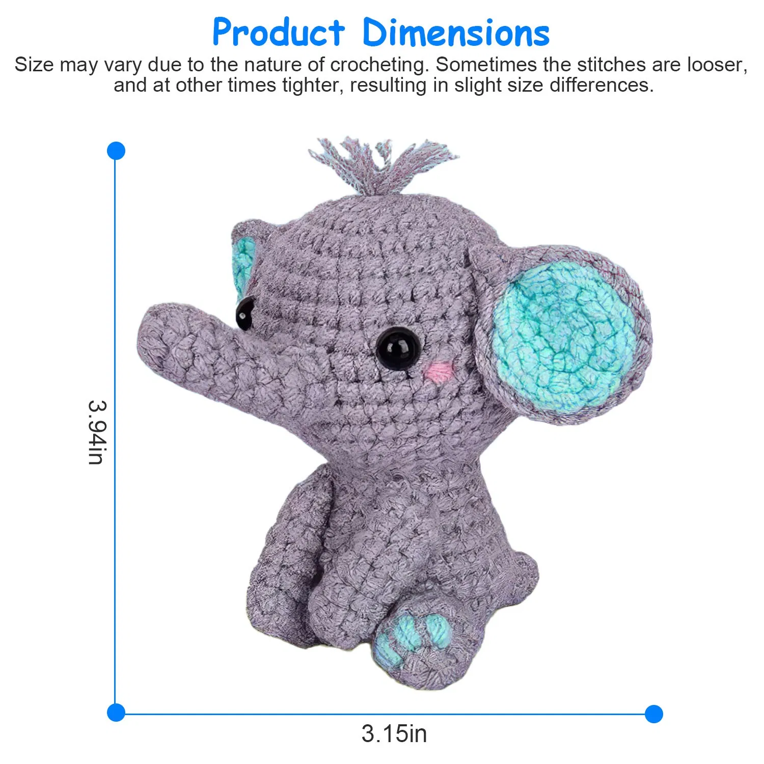 2 Lovely Elephants Crochet Kit Crochet Kit for Beginners DIY Knitting Supplies for Kids Adults 2 Types of Elephants photo 5