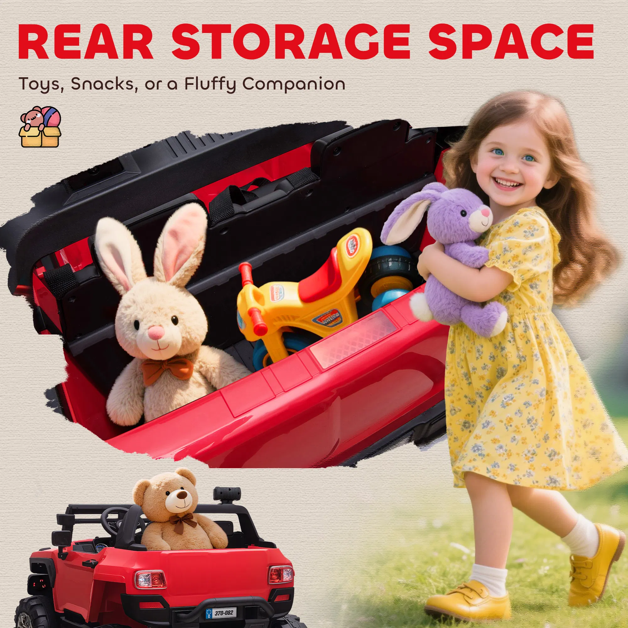 2-Seater Kids Ride On Police Car, 12V 7AH Ride on Truck, Electric Car for Toddlers with Remote Control, LED Lights, Big Wheels, 4 Shock Absorbers, MP3, Storage, Red photo 5