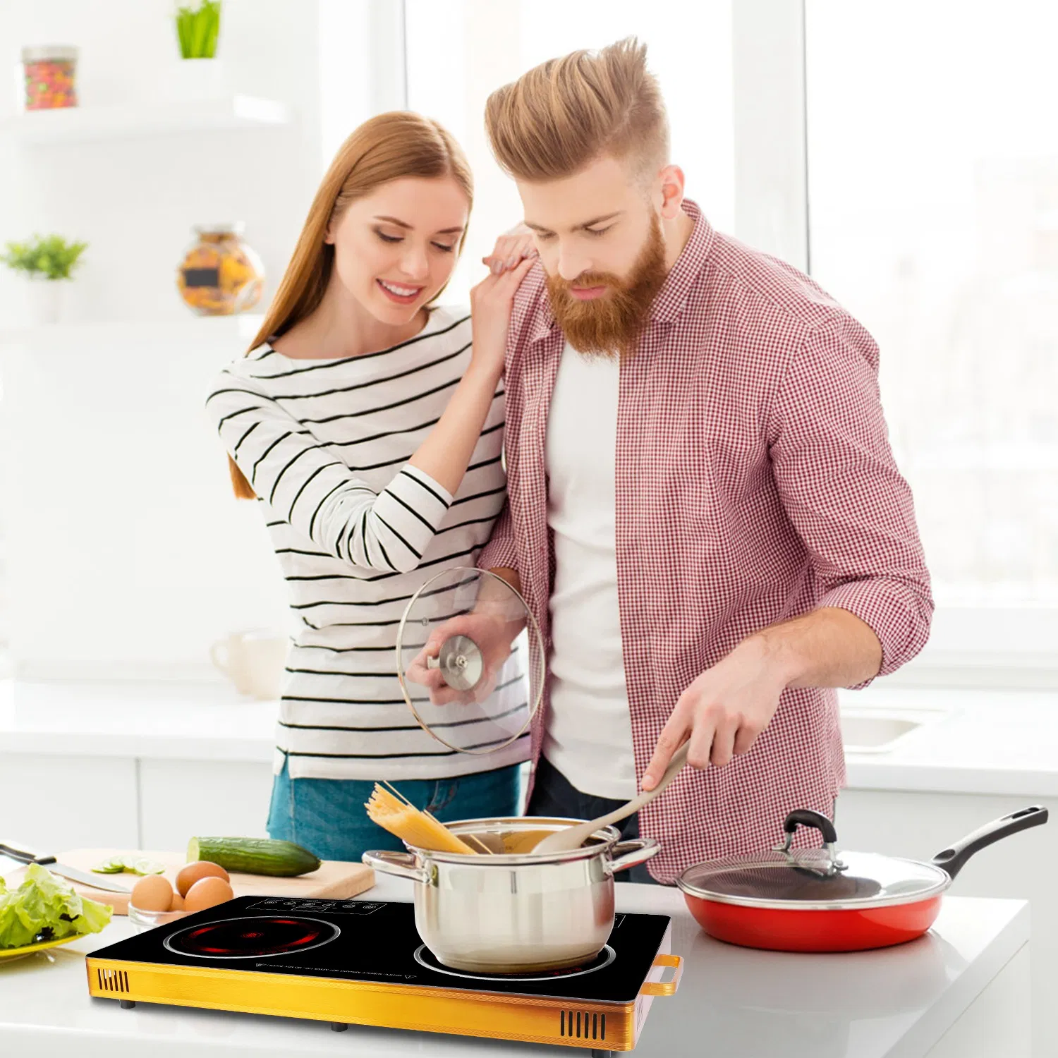 Portable Electric Double Burner 7000W, 110V Countertop Hot Plates with Smooth Heat-Resistant Glass Surface (Easy to Clean), 4 Preset Cooking Modes, 0-4H Timer for Camper/Studio/Office photo 4