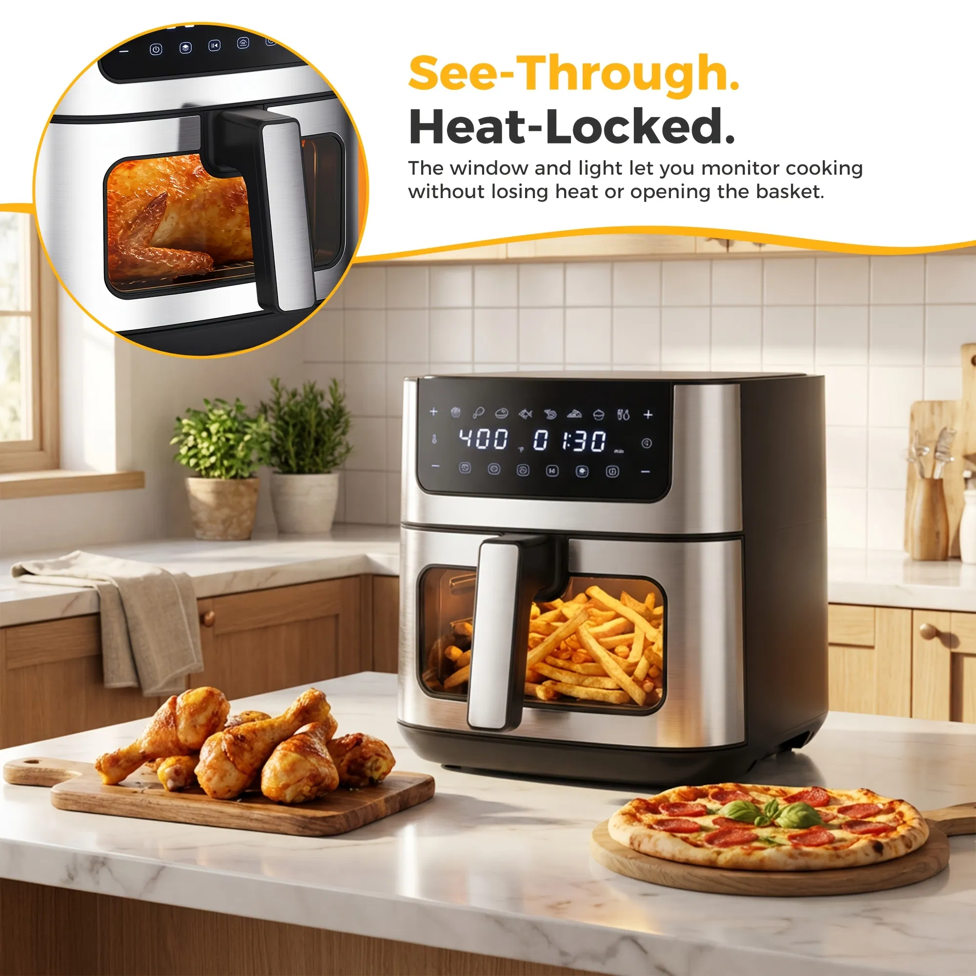 6.34QT Multi-Function Air Fryer with Ceramic Coating Suitable for Roast, Bake, Broil, Dehydrate, Reheat & Keep Warm, Digital Temperature (90°F-450°F), Easy-Clean Cooker for, -Type Plug ( Plug) photo 7